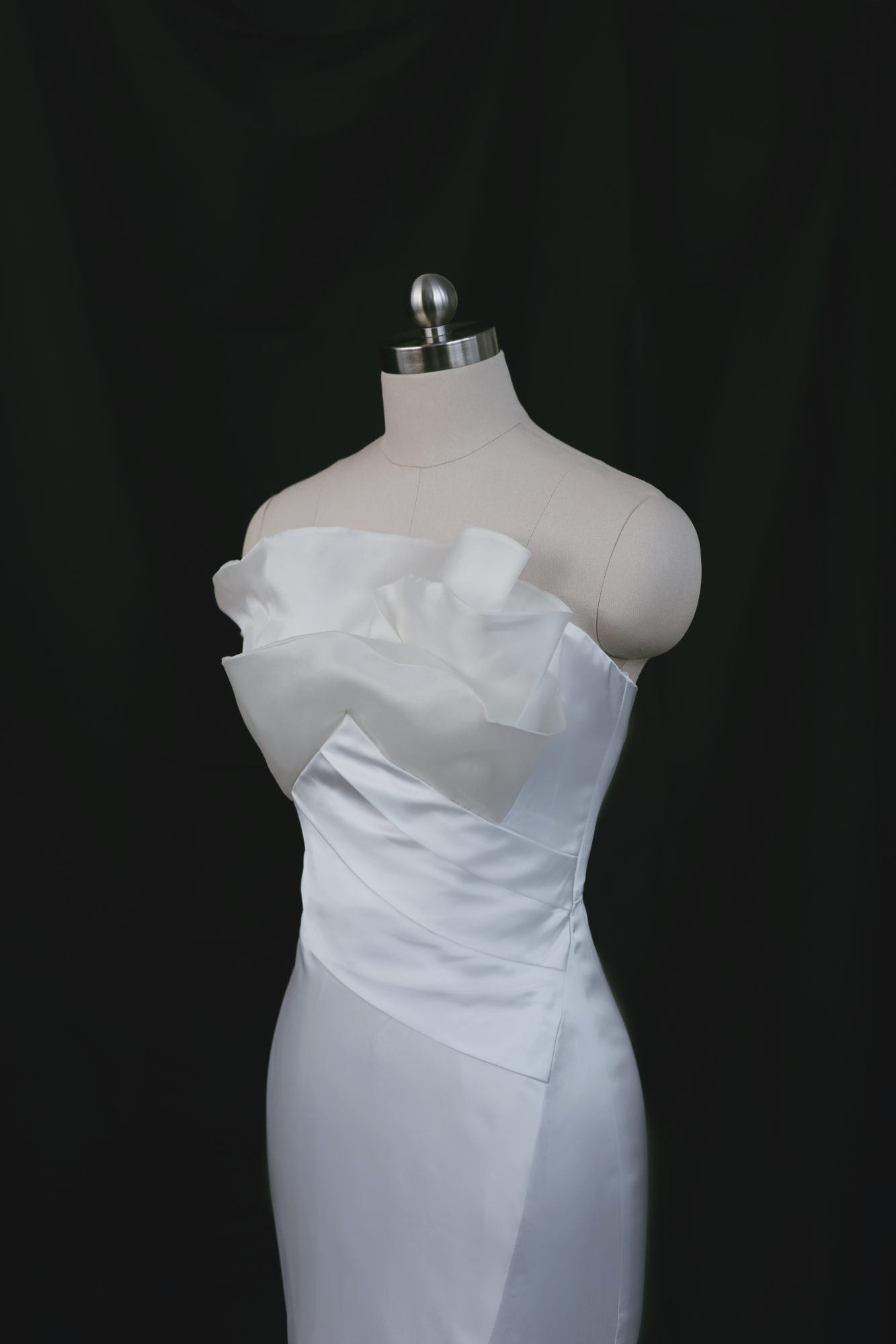 Vera Satin Trumpet Fit n Flare Wedding Dress with Organza | Bone and Grey Bridal | Affordable minimal wedding dresses online Canada Singapore USA