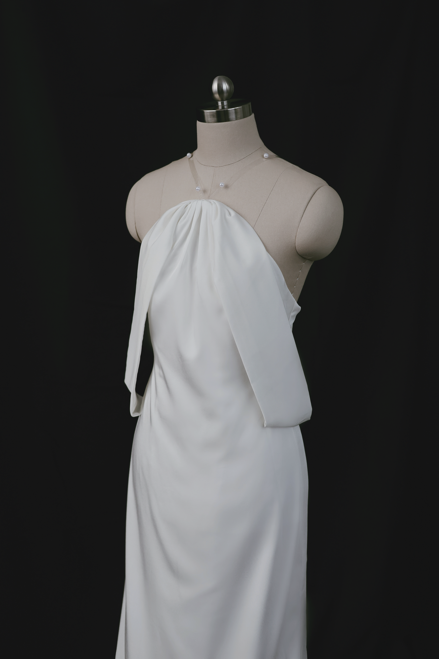 Jenny Off-the-Shoulder Crepe Column Wedding Dress | Bone and Grey Bridal | Minimal wedding dresses online Singapore Canada USA