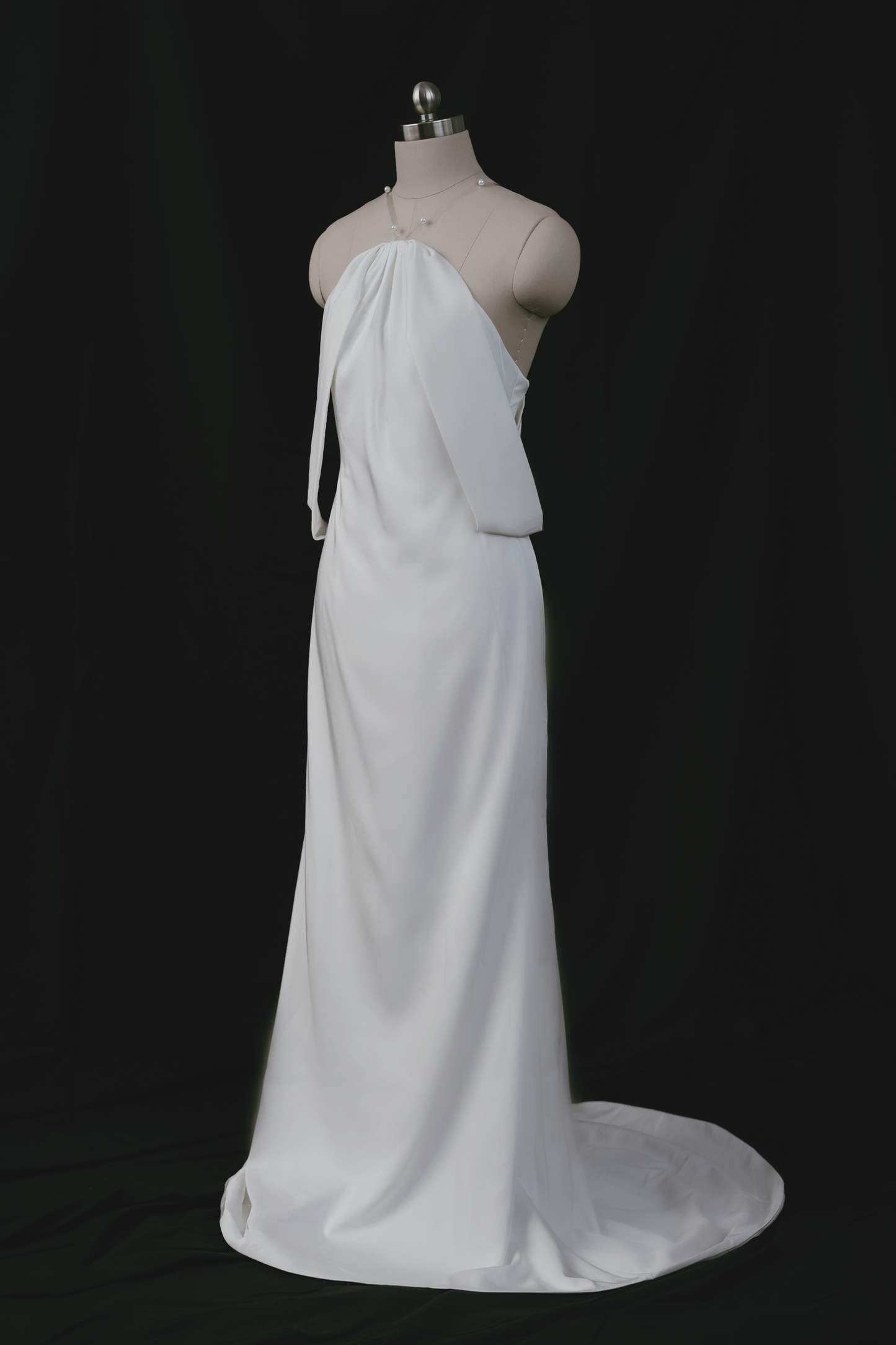 Jenny Off-the-Shoulder Crepe Column Wedding Dress | Bone and Grey Bridal | Minimal wedding dresses online Singapore Canada USA