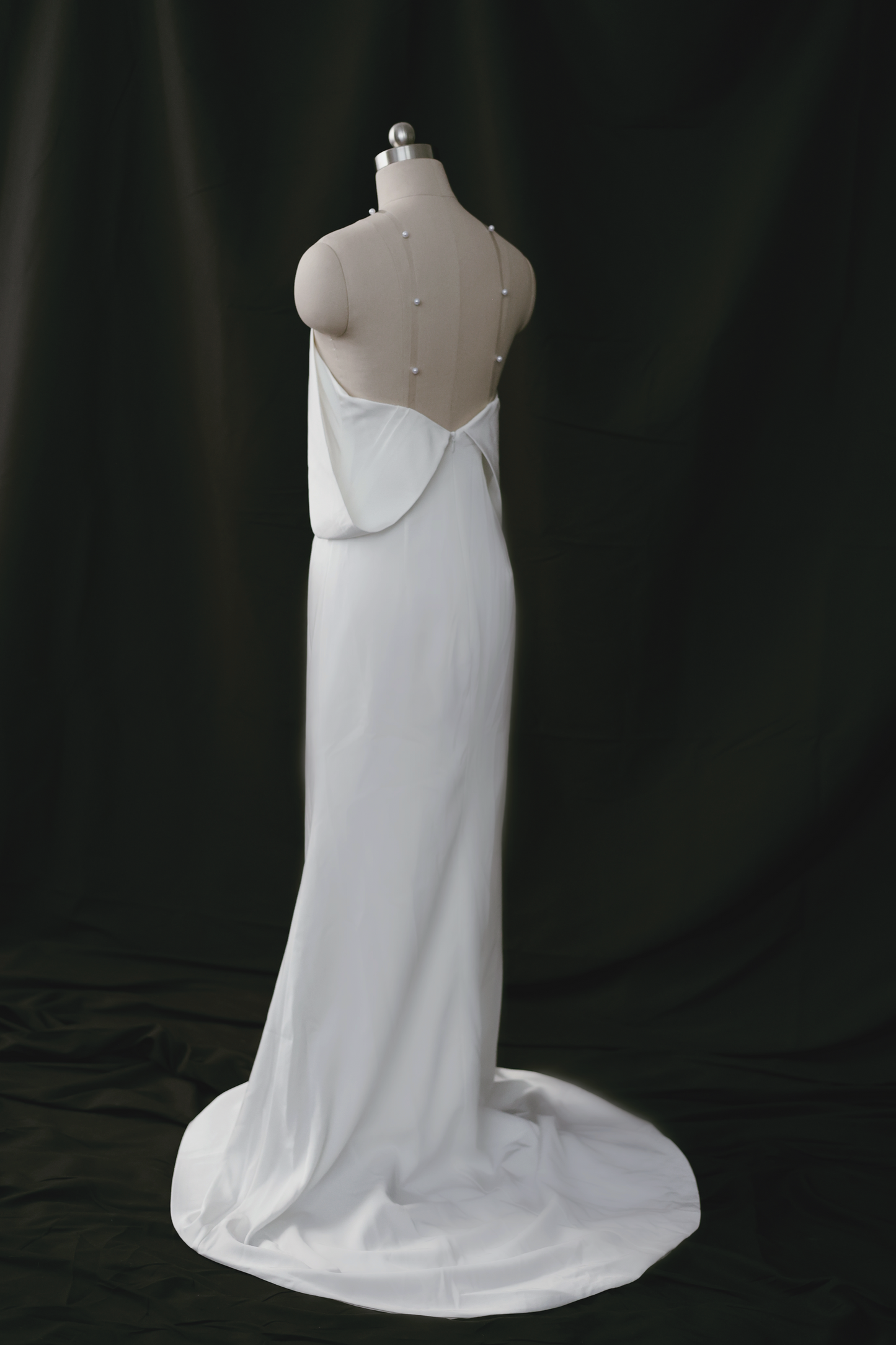 Jenny Off-the-Shoulder Crepe Column Wedding Dress | Bone and Grey Bridal | Minimal wedding dresses online Singapore Canada USA