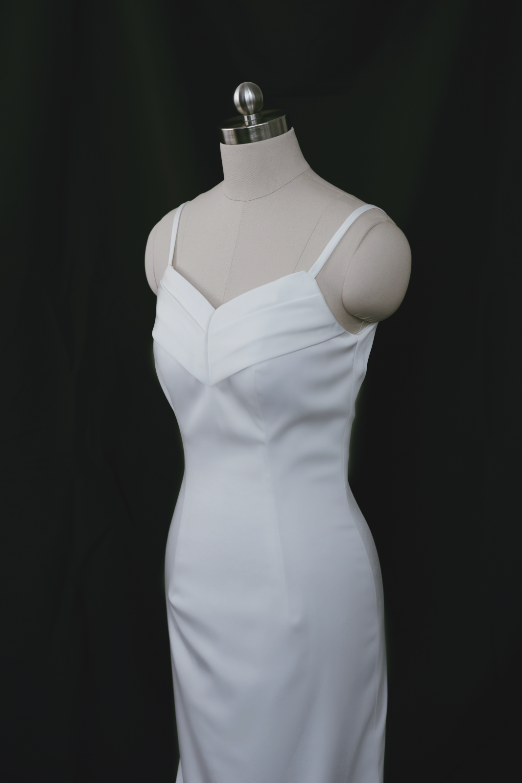 Saravine Spaghetti Strap Column Wedding Dress with Removable Bow | Bone and Grey | Affordable minimal wedding dresses online Canada Singapore USA