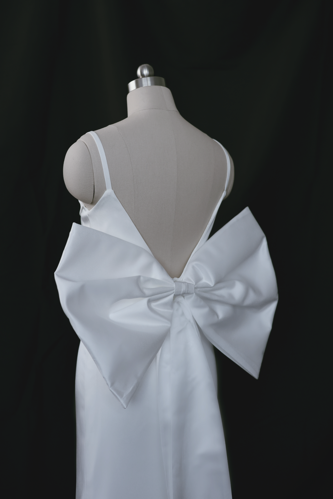 Saravine Spaghetti Strap Column Wedding Dress with Removable Bow | Bone and Grey | Affordable minimal wedding dresses online Canada Singapore USA