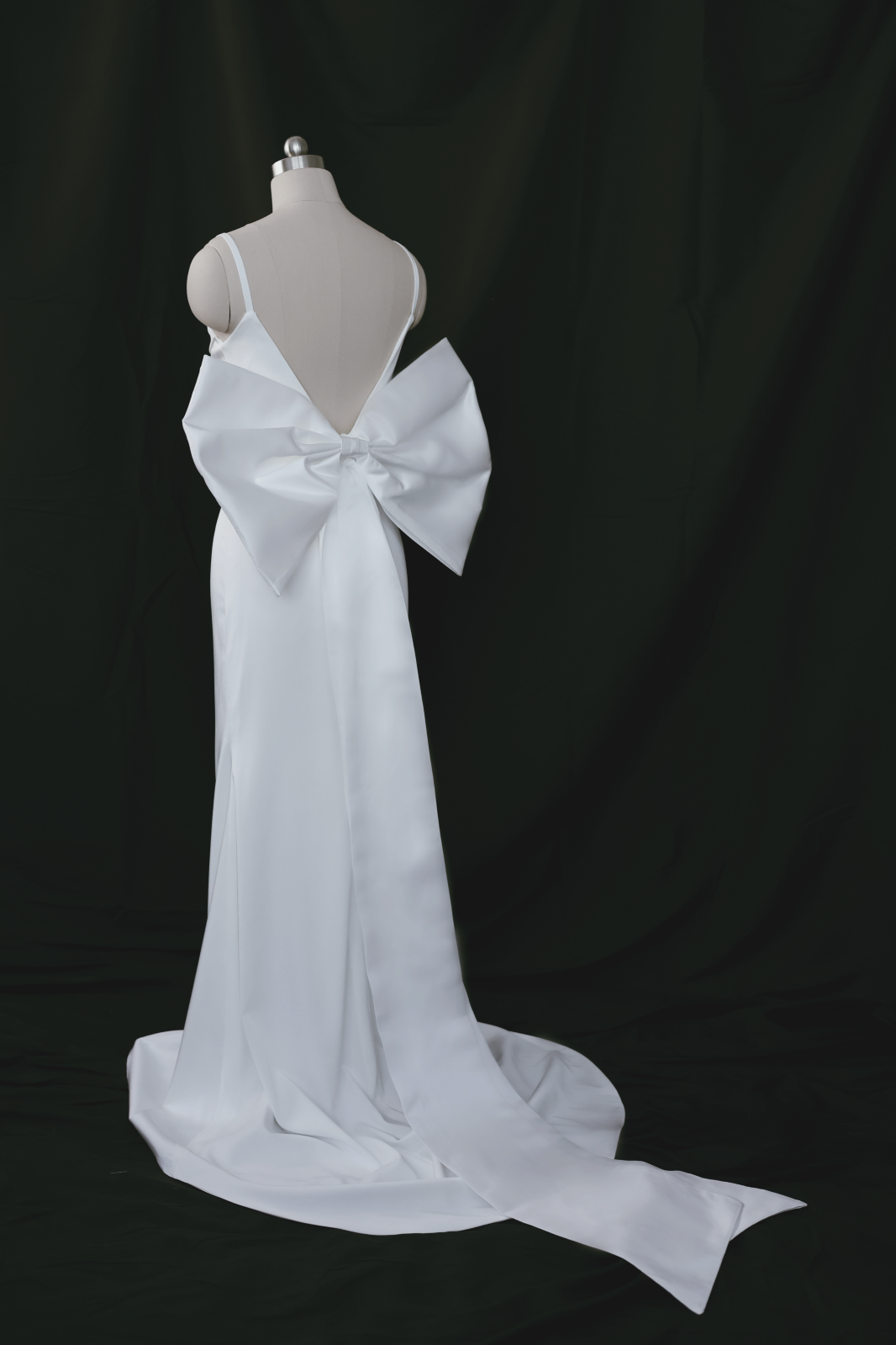 Saravine Spaghetti Strap Column Wedding Dress with Removable Bow | Bone and Grey | Affordable minimal wedding dresses online Canada Singapore USA