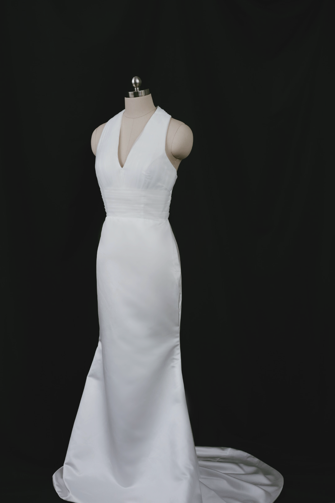 Jasmine Satin Halter Fit Flare Wedding Dress | Bone and Grey Bridal | Minimal wedding dresses online Singapore Canada USA