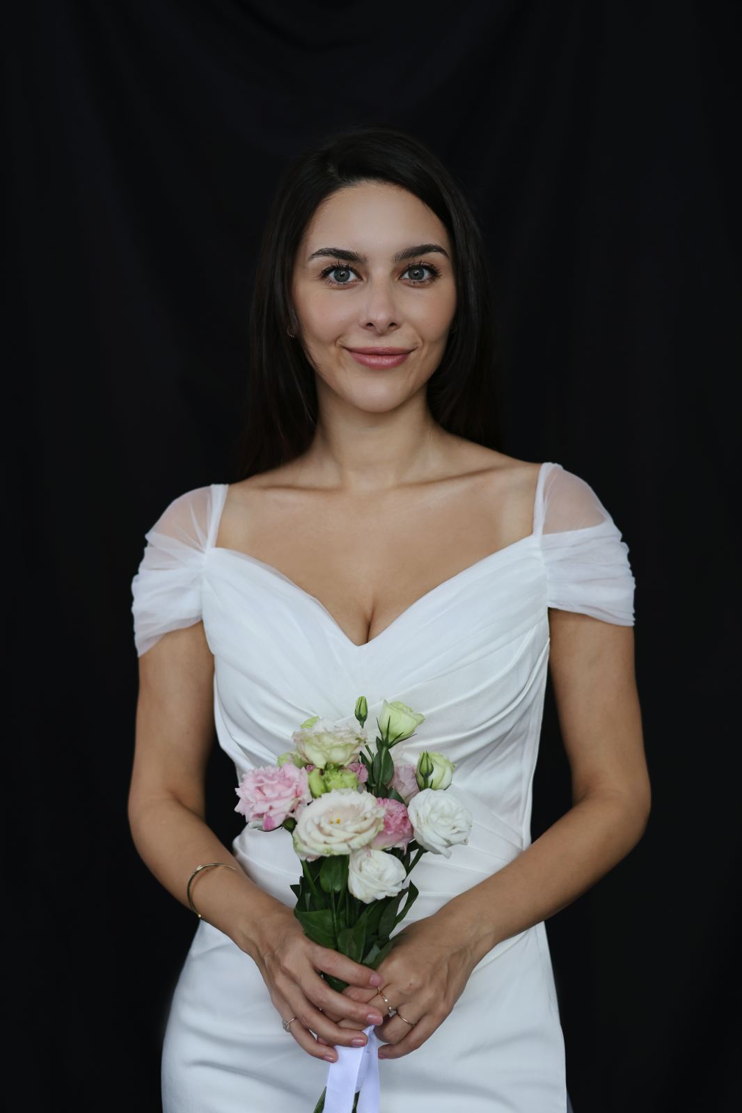 Mona Off-the-Shoulder Fit n' Flare Crepe Tulle Wedding Dress | Bone and Grey Bridal | Affordable minimal wedding dresses Canada Singapore USA