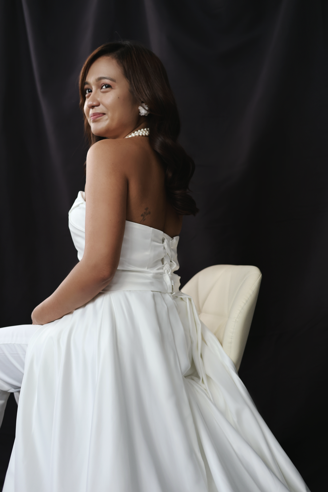 Jane Satin Sweetheart A-Line Jumpsuit Wedding Dress | Bone and Grey Bridal | Minimal wedding dresses online Singapore Canada USA