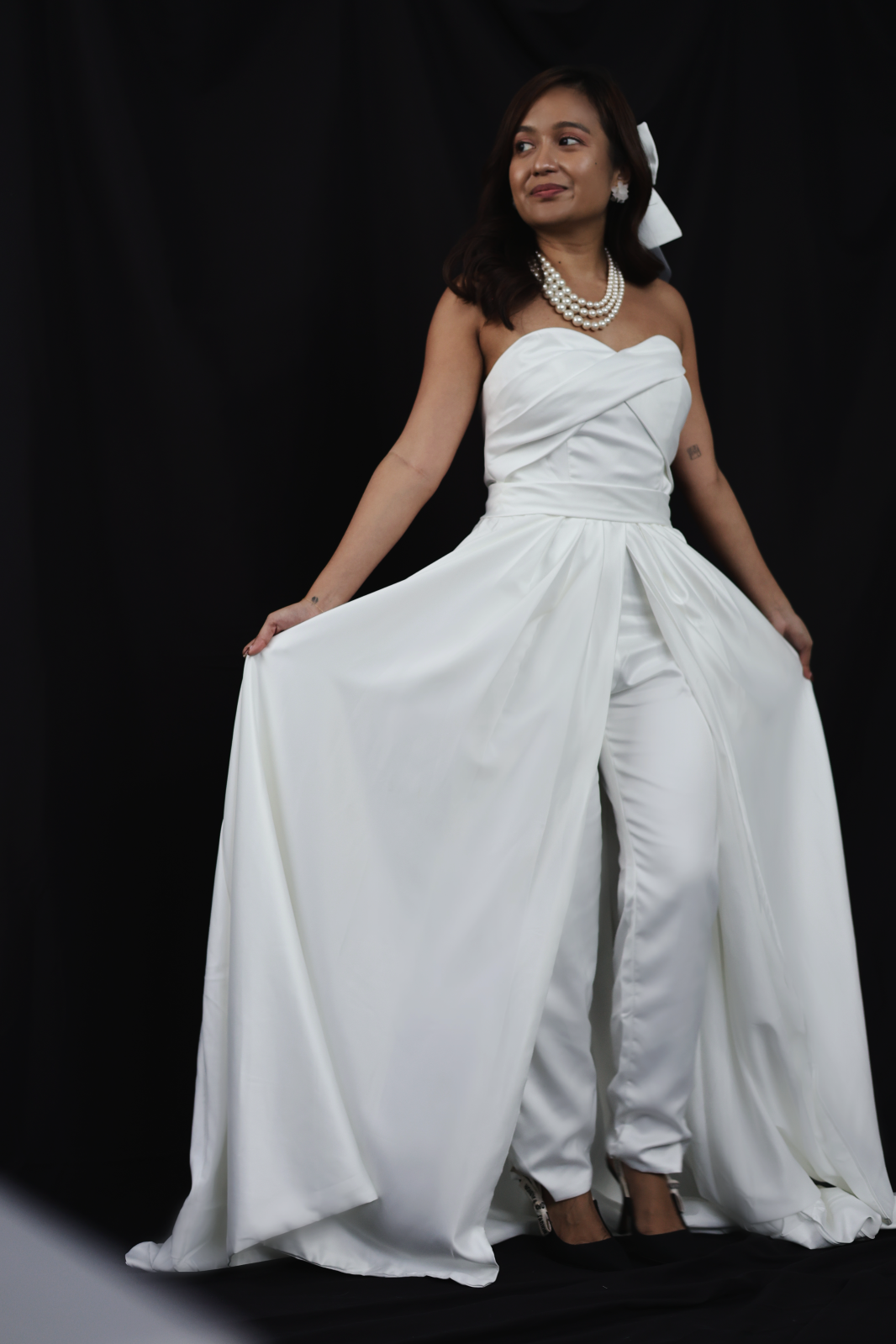 Jane Satin Sweetheart A-Line Jumpsuit Wedding Dress | Bone and Grey Bridal | Minimal wedding dresses online Singapore Canada USA