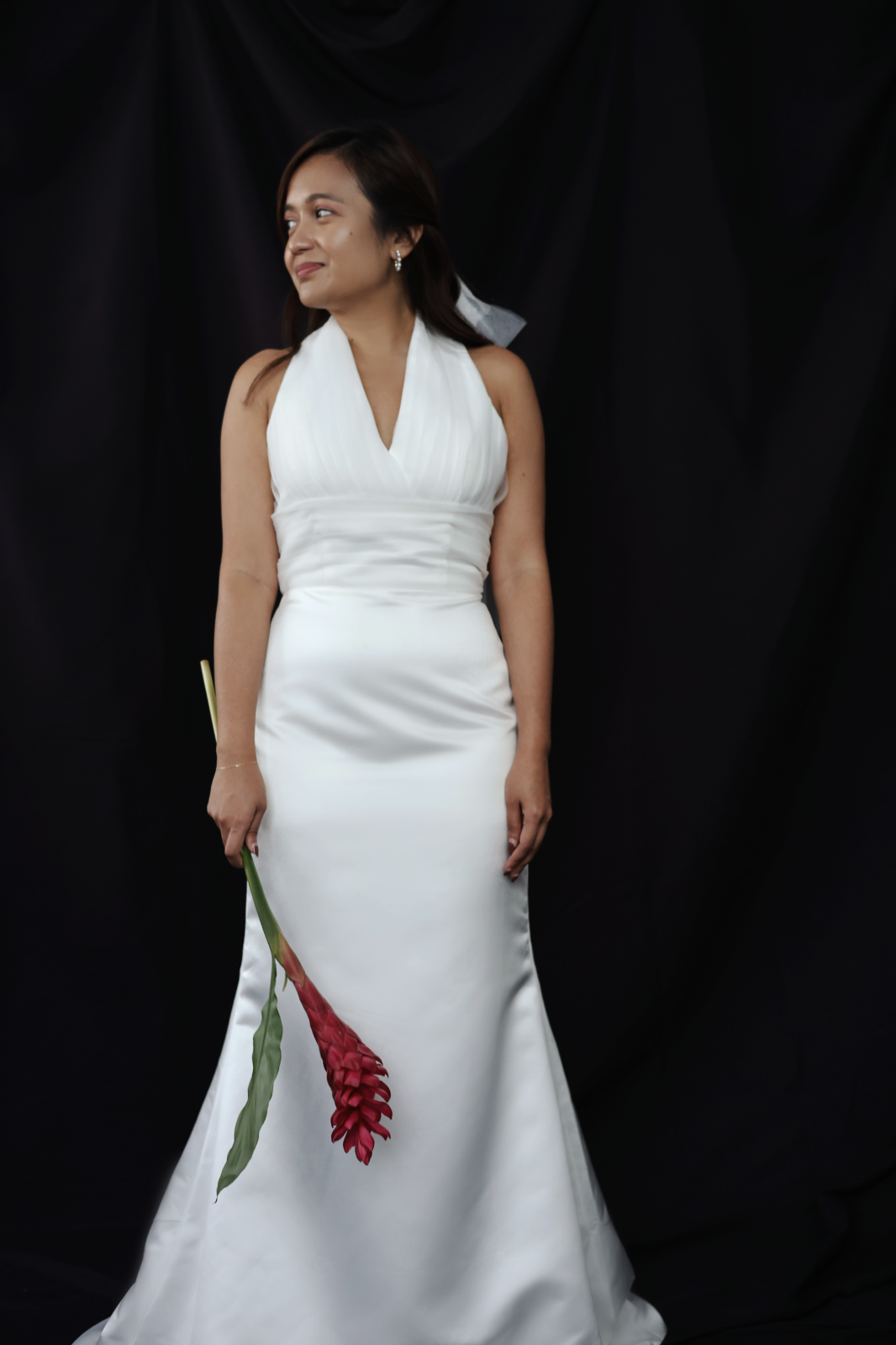 Jasmine Satin Halter Fit Flare Wedding Dress | Bone and Grey Bridal | Minimal wedding dresses online Singapore Canada USA