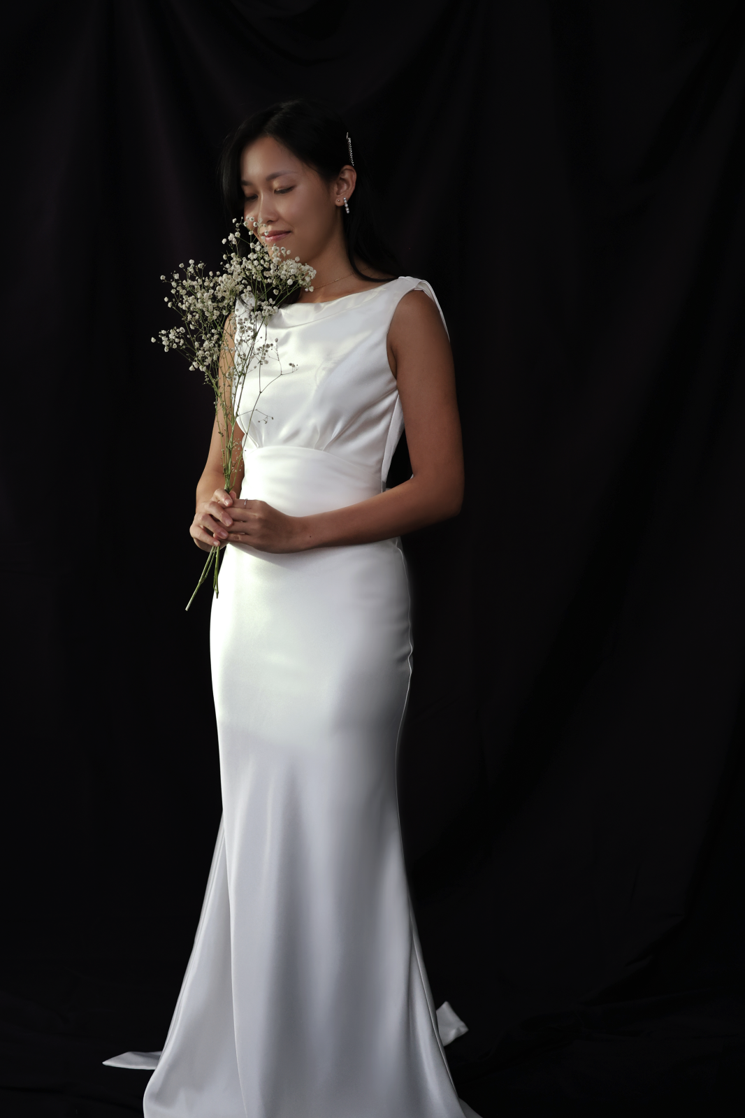Julia Boat Neck Empire Waist Satin Wedding Dress| Bone and Grey Bridal | Minimal wedding Affordable dresses online Singapore Canada USA