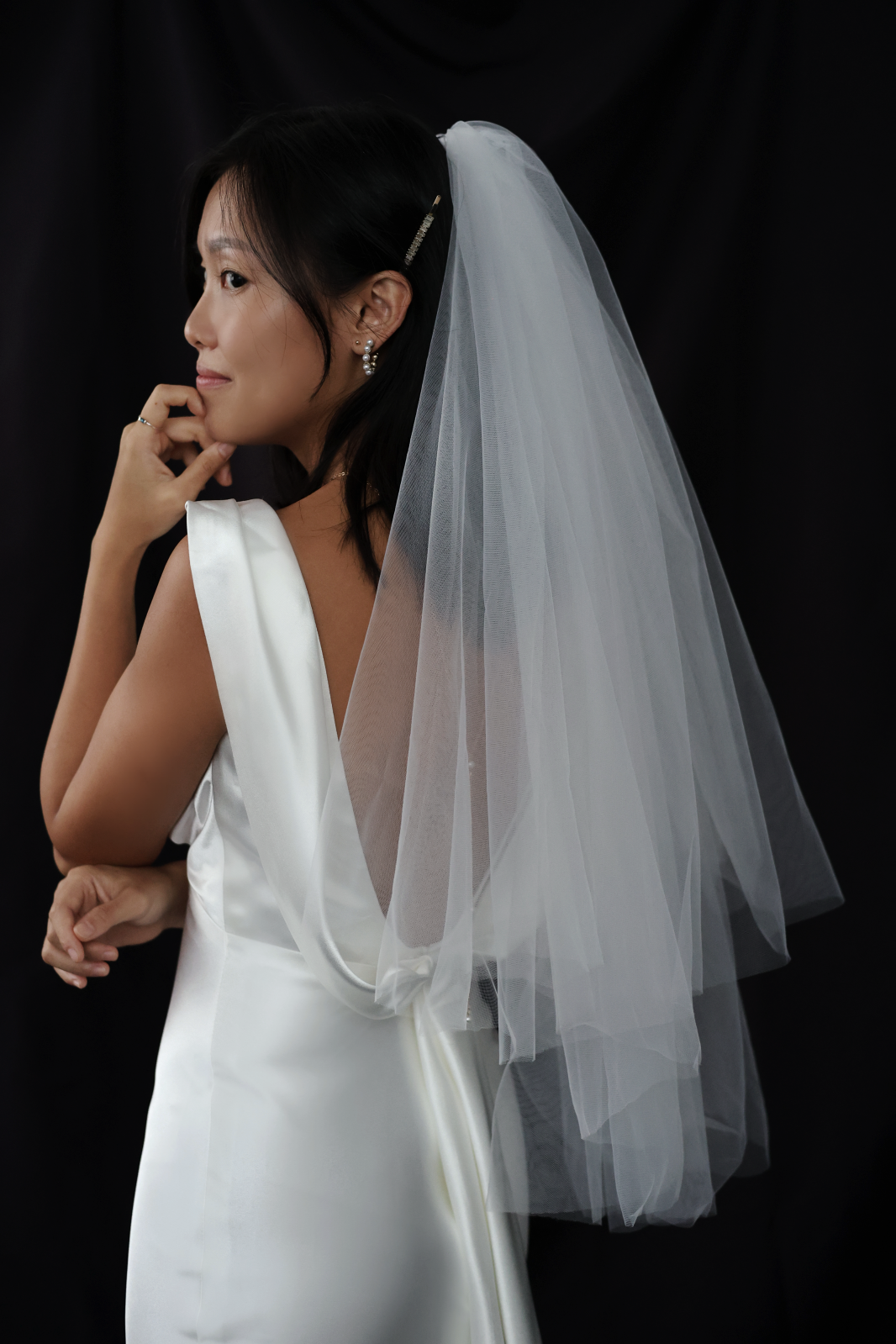 Julia Boat Neck Empire Waist Satin Wedding Dress| Bone and Grey Bridal | Minimal wedding Affordable dresses online Singapore Canada USA