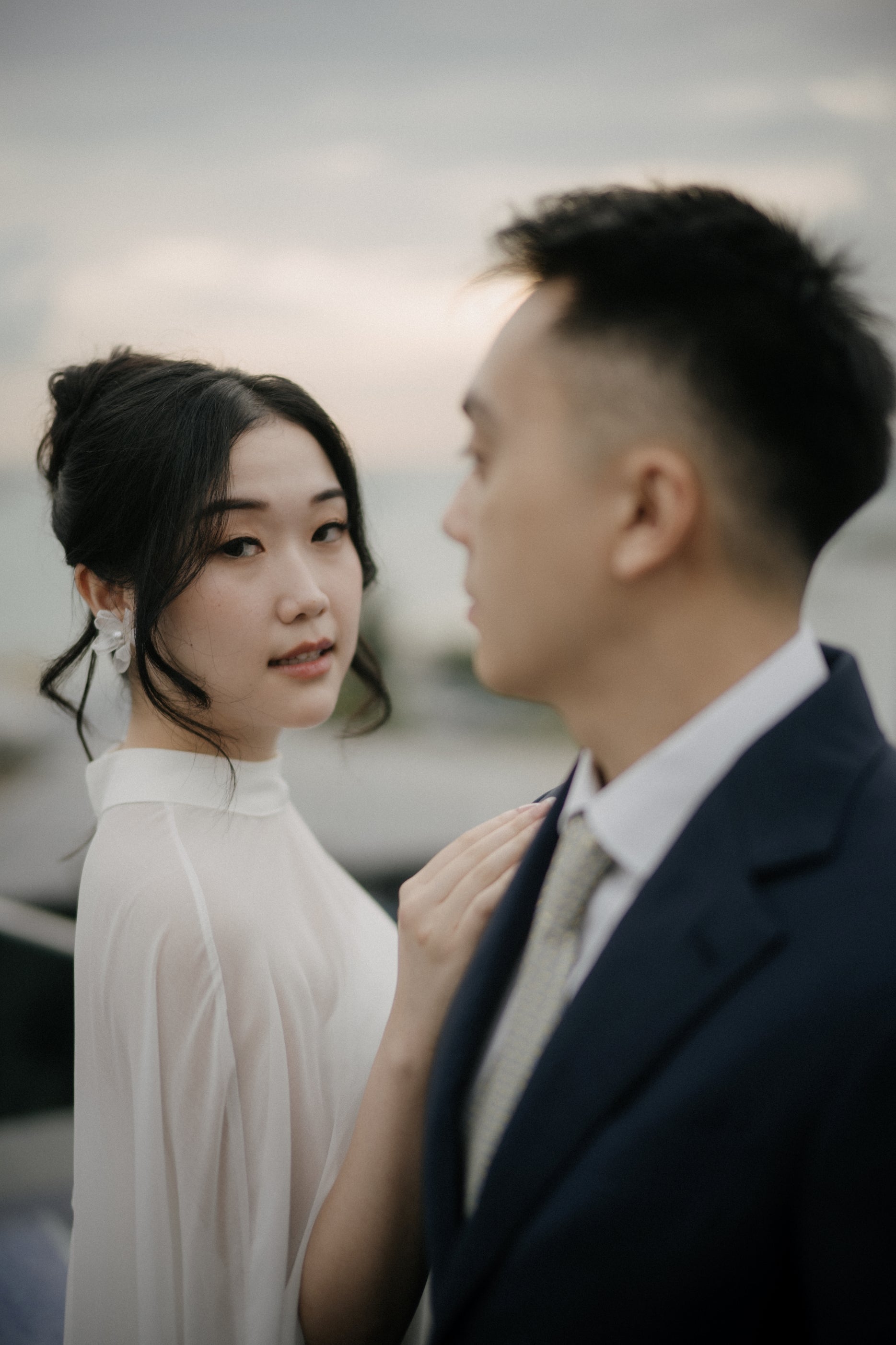 Jade Crescent Neckline Shift Dress with Chiffon Cape Set | Bone and Grey Bridal | Affordable Minimal Wedding Dresses Online Canada USA Singapore