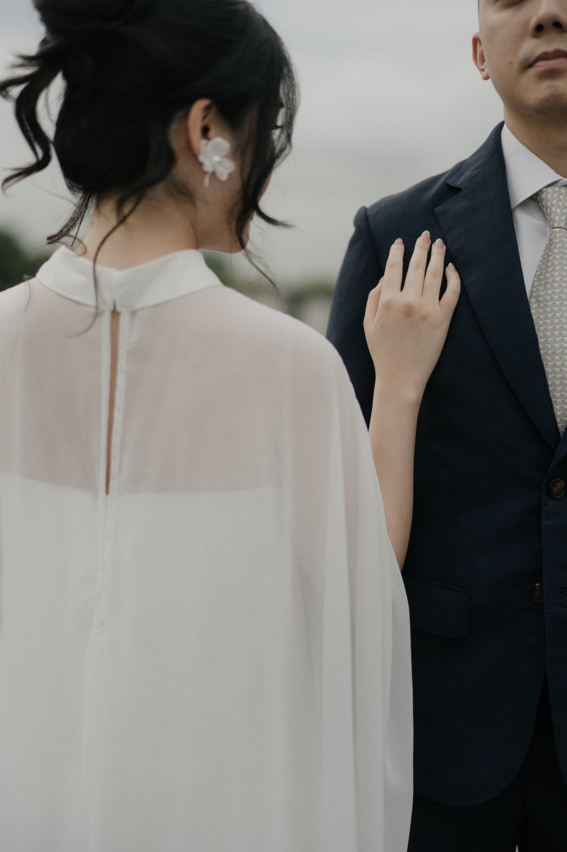 Jade Crescent Neckline Shift Dress with Chiffon Cape Set | Bone and Grey Bridal | Affordable Minimal Wedding Dresses Online Canada USA Singapore