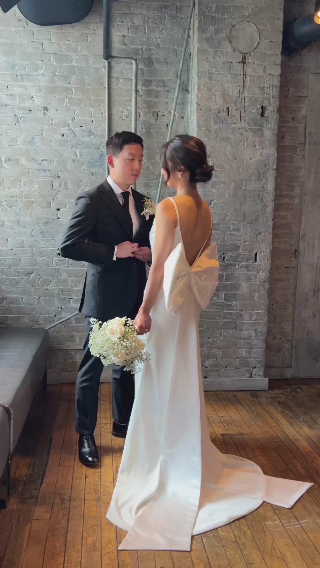 Saravine Spaghetti Strap Column Wedding Dress with Removable Bow | Bone and Grey | Affordable minimal wedding dresses online Canada Singapore USA