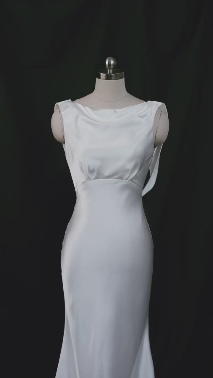 Julia Boat Neck Empire Waist Satin Wedding Dress| Bone and Grey Bridal | Minimal wedding Affordable dresses online Singapore Canada USA
