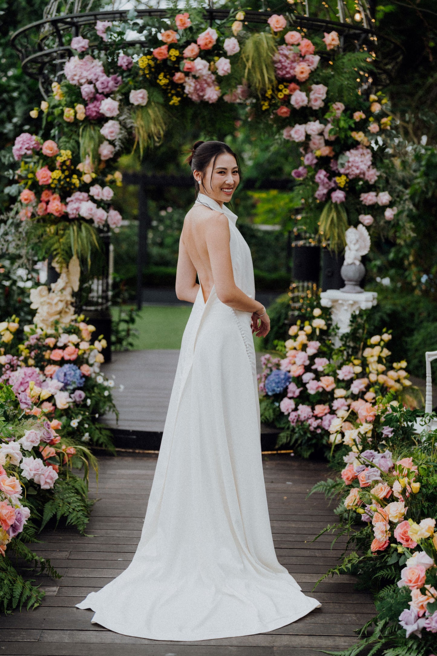 Sophia High Halter Neck Column Crepe Wedding Dress with Slit | Bone and Grey Bridal | Affordable Minimal Wedding Dresses Online Canada USA Singapore