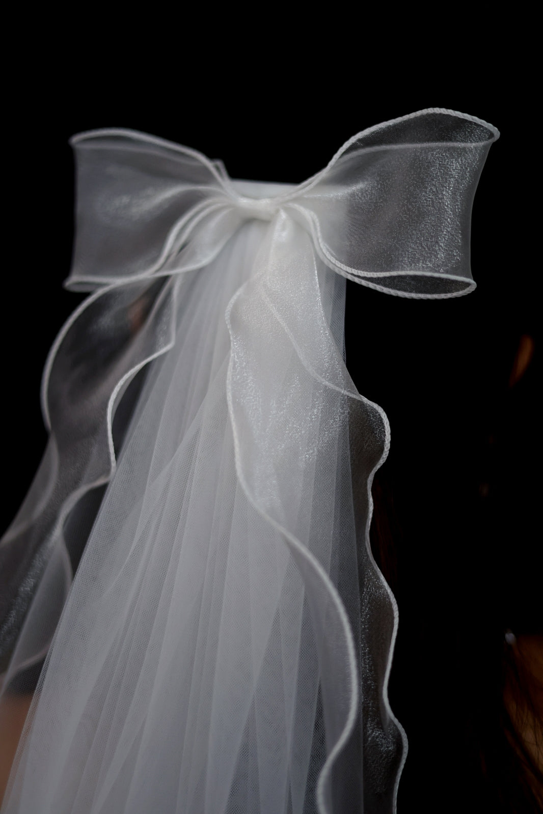 Yuna Tulle & Organza Ribbon Veil | Bone and Grey Bridal Accessories | Wedding Veils & Hair Accessories Online Singapore Canada US Fast-Shipping Veils for Brides