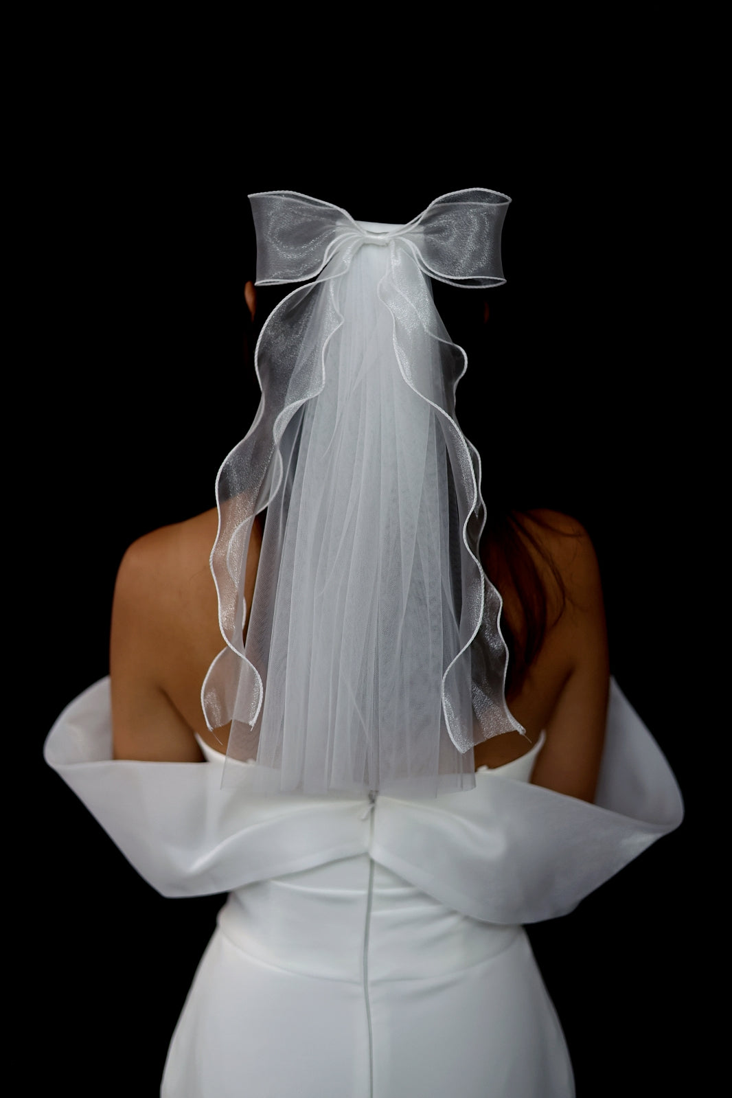 Yuna Tulle & Organza Ribbon Veil | Bone and Grey Bridal Accessories | Wedding Veils & Hair Accessories Online Singapore Canada US Fast-Shipping Veils for Brides