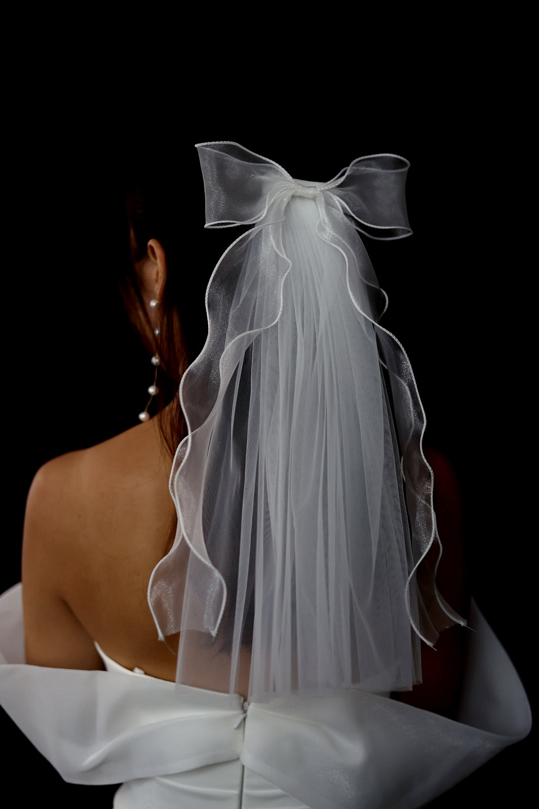 Yuna Tulle & Organza Ribbon Veil | Bone and Grey Bridal Accessories | Wedding Veils & Hair Accessories Online Singapore Canada US Fast-Shipping Veils for Brides