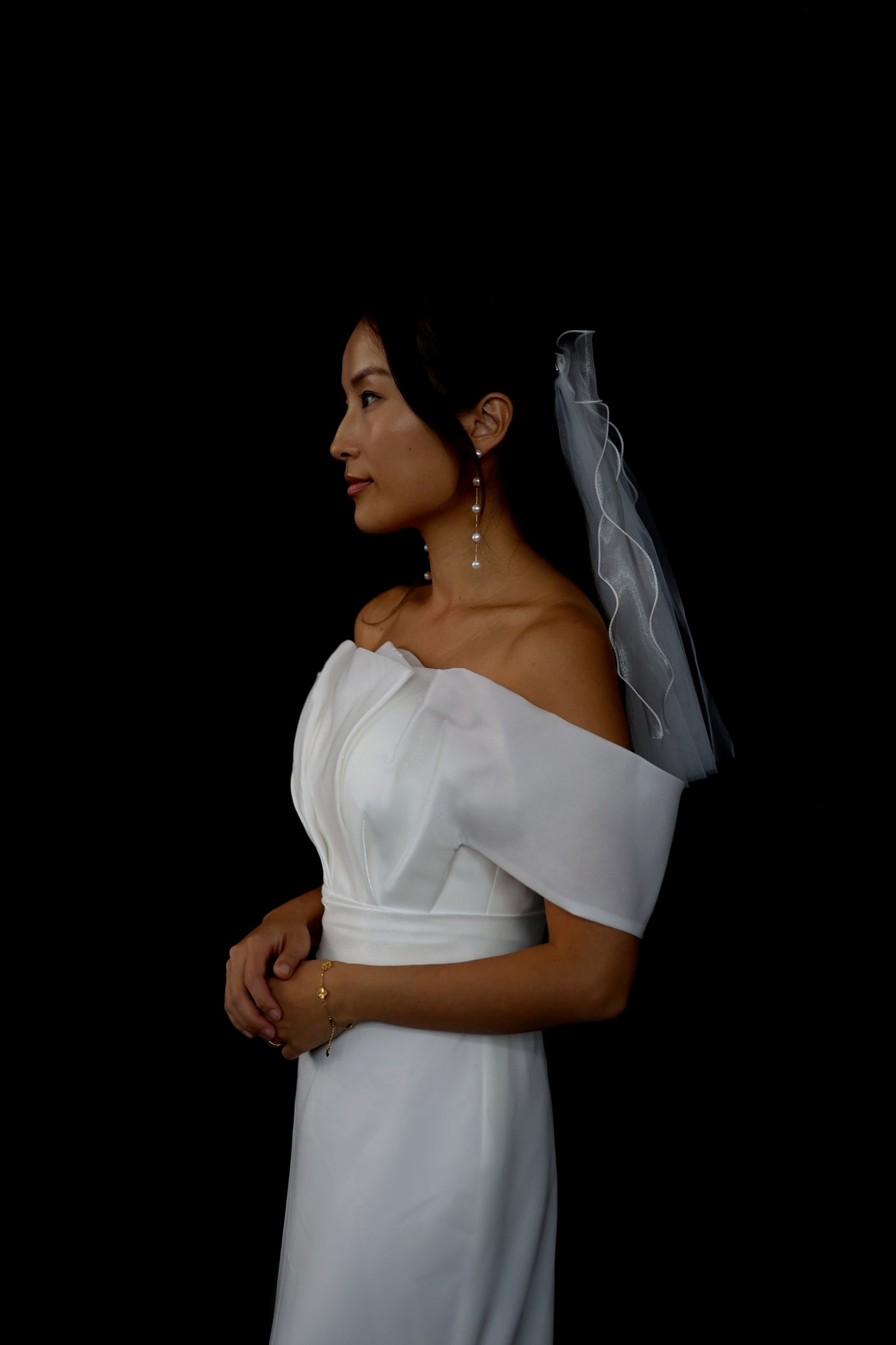 Yuna Tulle & Organza Ribbon Veil | Bone and Grey Bridal Accessories | Wedding Veils & Hair Accessories Online Singapore Canada US Fast-Shipping Veils for Brides