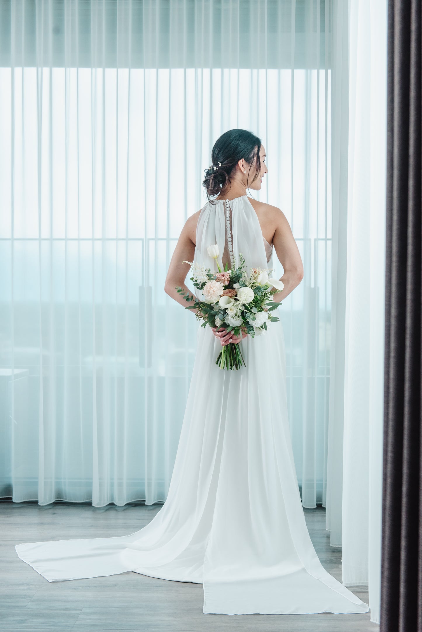 Elise minimal halter wedding gown | Bone and Grey Bridal