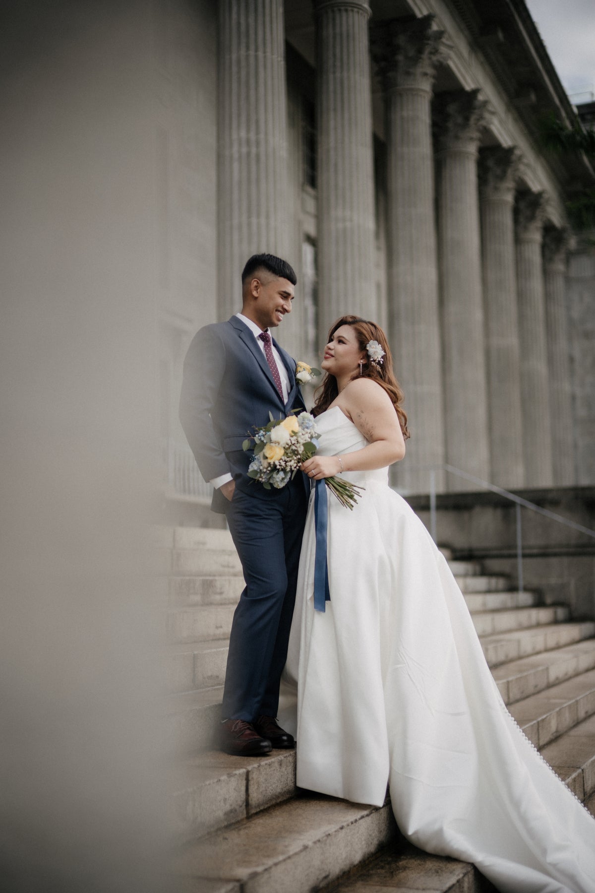 Adelia Mikado Off-the-Shoulder A-Line Wedding Gown with Slit | Bone and Grey Bridal | Affordable Simple Bridal Gowns Online Canada USA Singapore