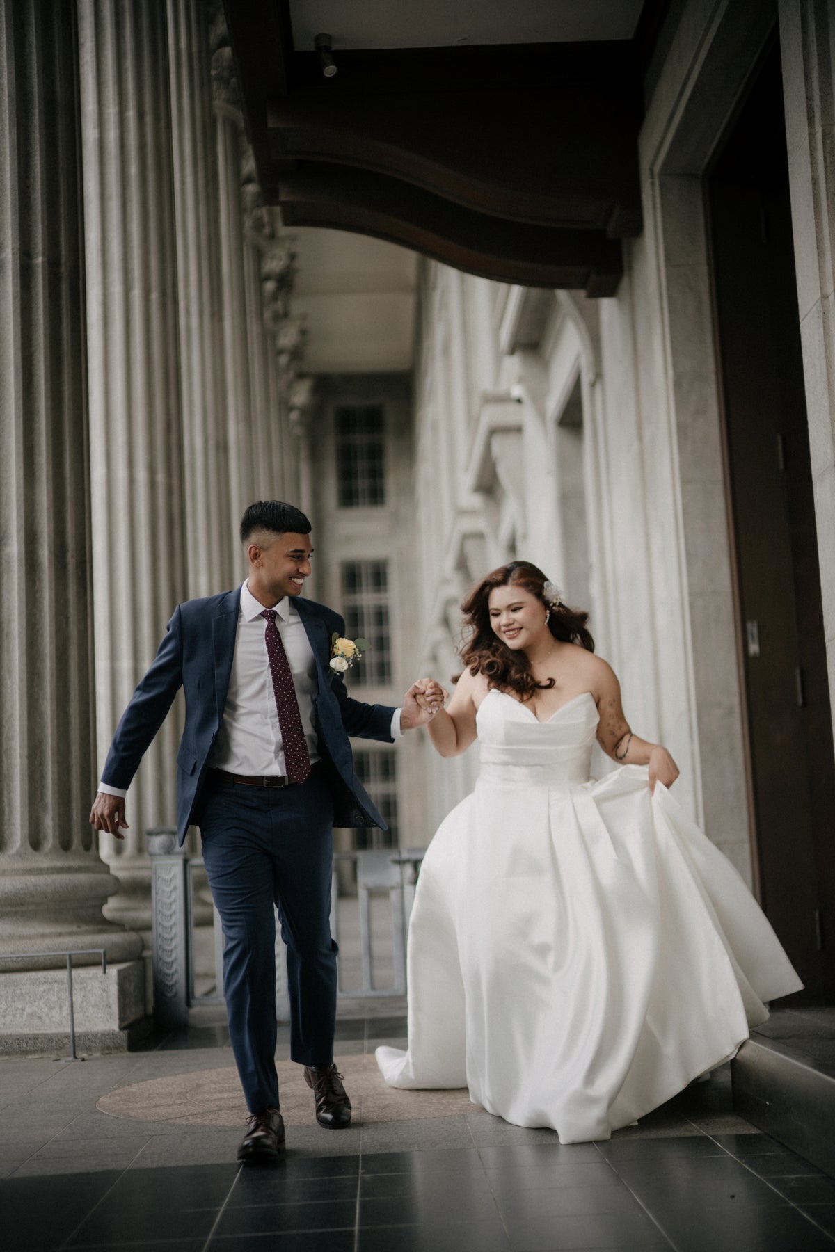 Adelia Mikado Off-the-Shoulder A-Line Wedding Gown with Slit | Bone and Grey Bridal | Affordable Simple Bridal Gowns Online Canada USA Singapore