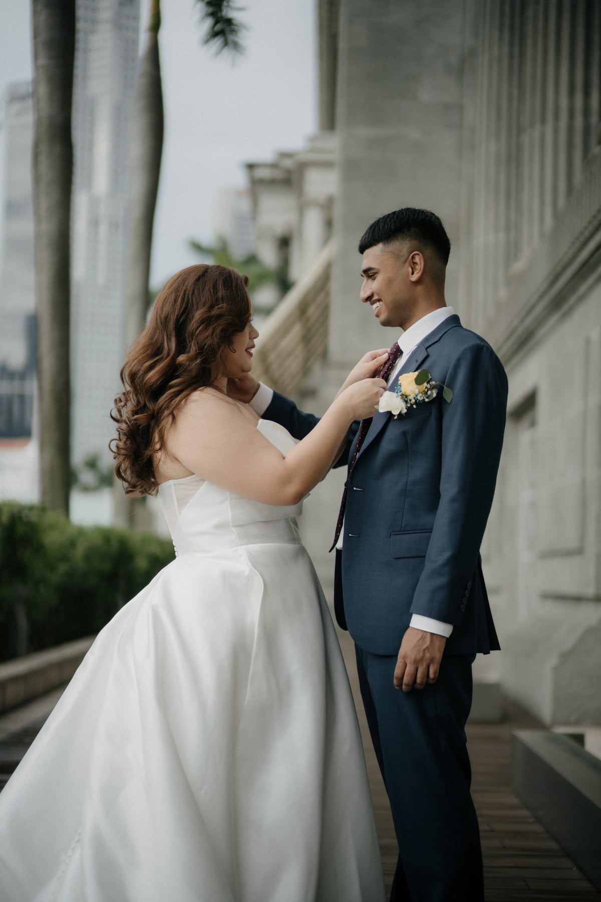 Adelia Mikado Off-the-Shoulder A-Line Wedding Gown with Slit | Bone and Grey Bridal | Affordable Simple Bridal Gowns Online Canada USA Singapore