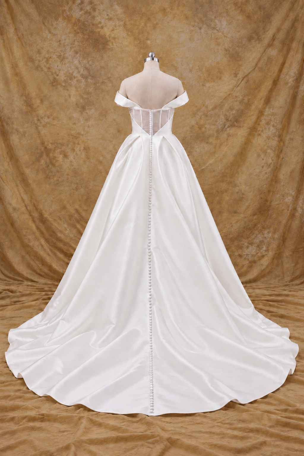 Adelia Mikado Off-the-Shoulder A-Line Wedding Gown with Slit | Bone and Grey Bridal | Affordable Simple Bridal Gowns Online Canada USA Singapore