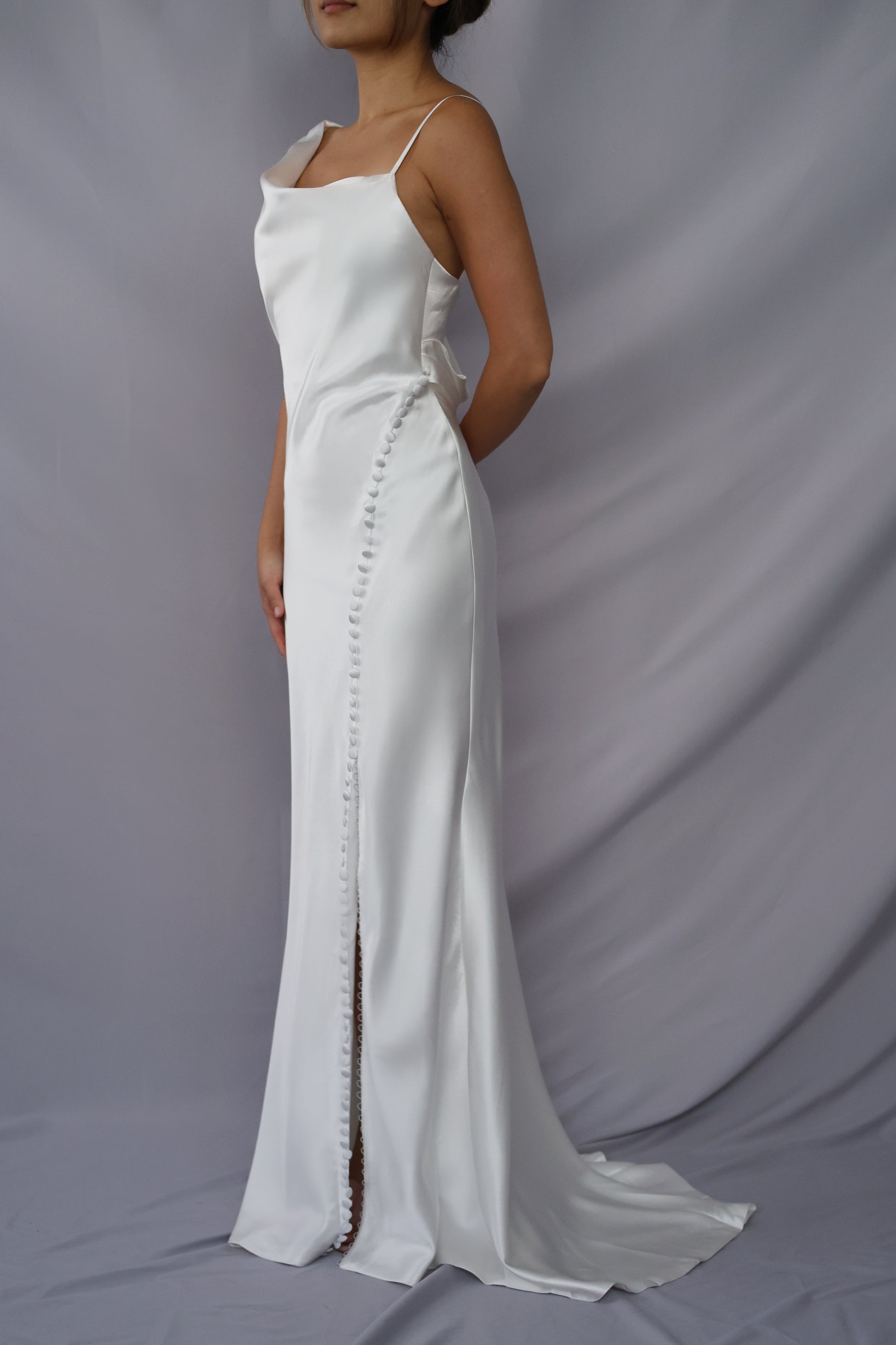 Allegra Asymmetric Satin Wedding Dress | Bone and Grey Bridal | Affordable Simple Wedding Dresses Online Canada USA Singapore