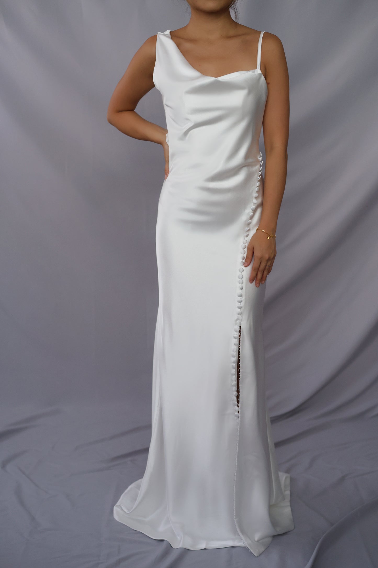 Allegra Asymmetric Satin Wedding Dress | Bone and Grey Bridal | Affordable Simple Wedding Dresses Online Canada USA Singapore