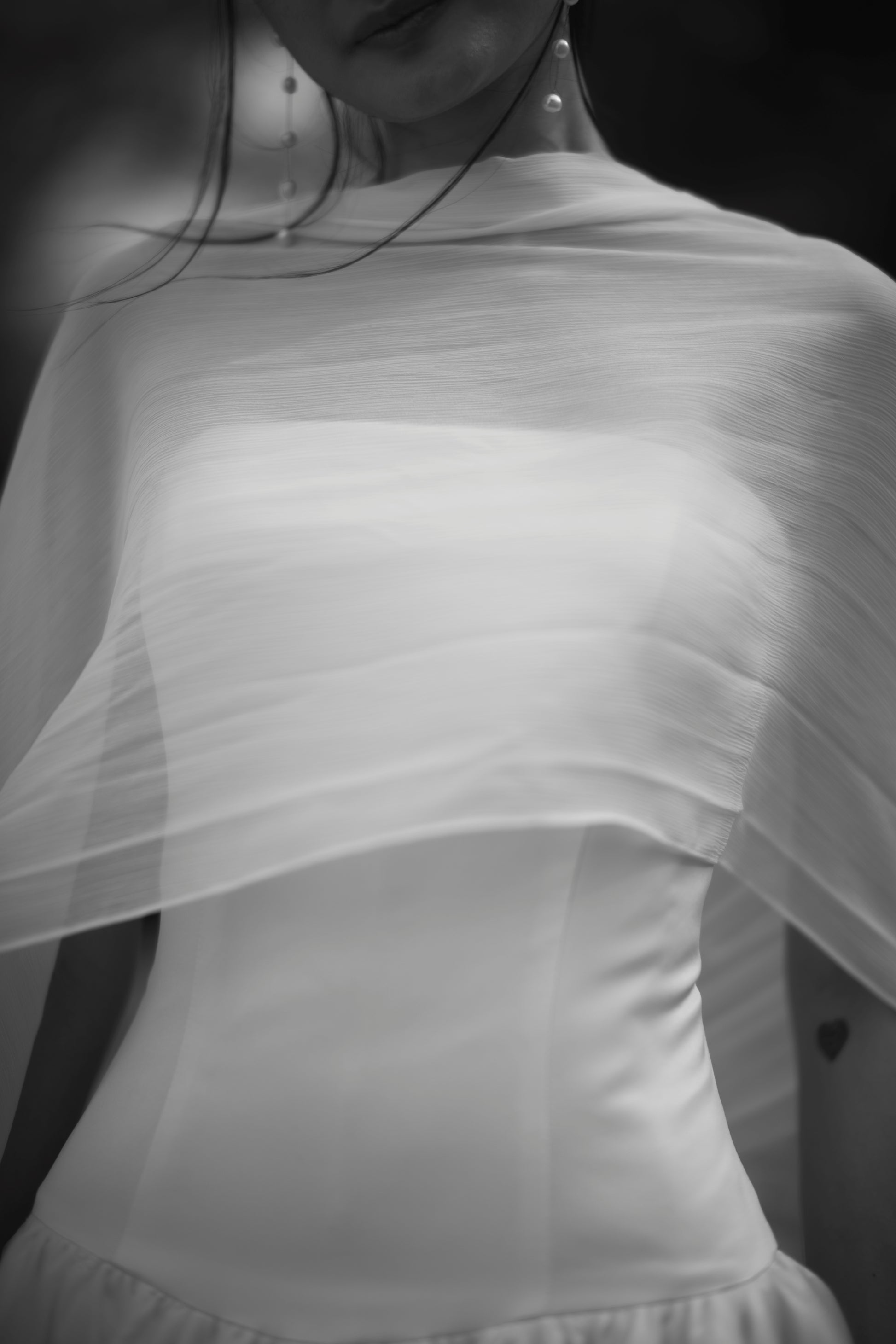 Aria Straight Neckline Strapless Drop Waist A-Line Bubble Hem Wedding Dress with Neck Scarf | Bone and Grey Bridal | Affordable Minimal Simple Bridal Gowns Online Canada USA Singapore