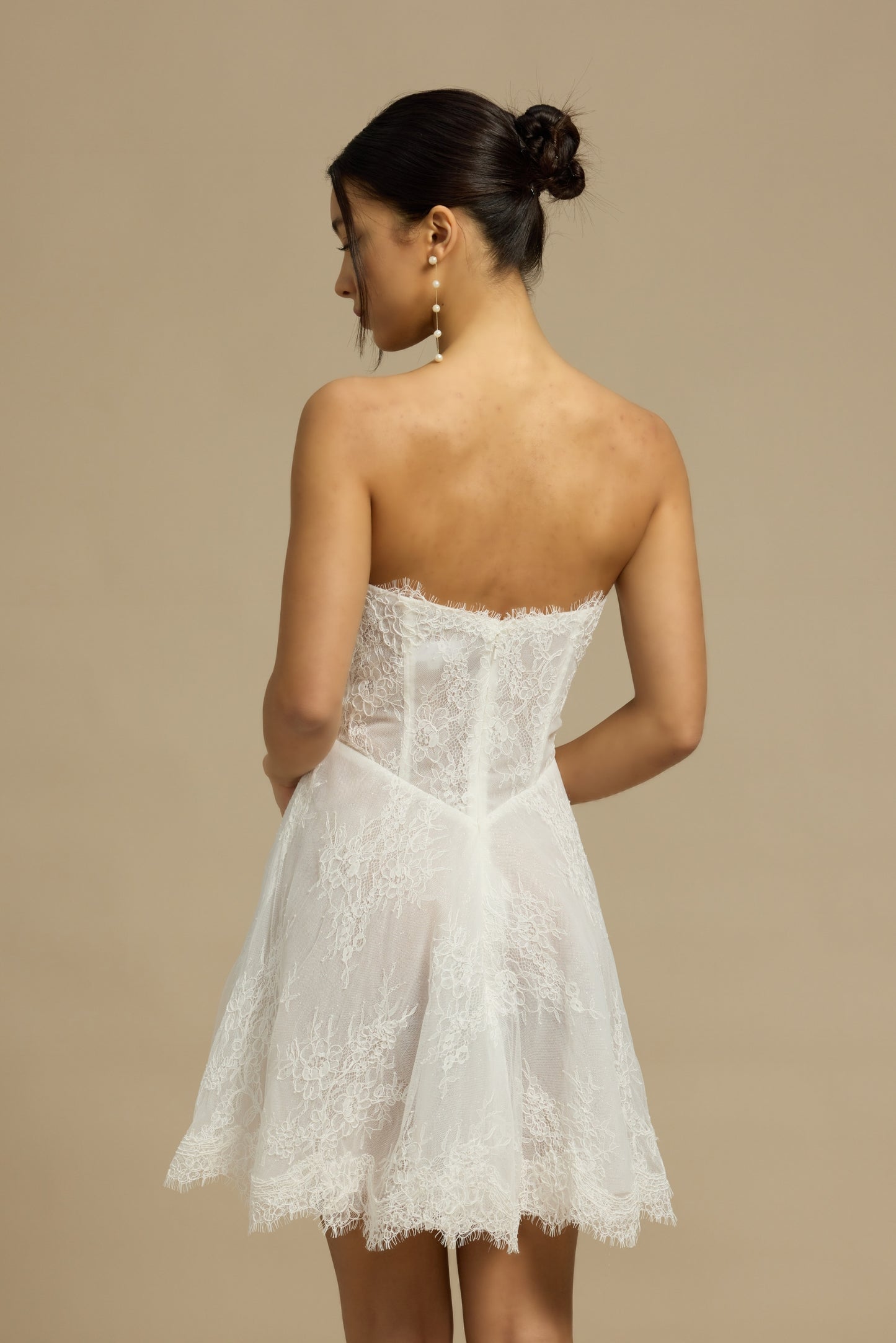 Ayana Lace Mini Dress with Chiffon Scarf | Bone & Grey Bridal | Wedding Afterparty Mini Dresses Online Canada USA Australia UK Singapore