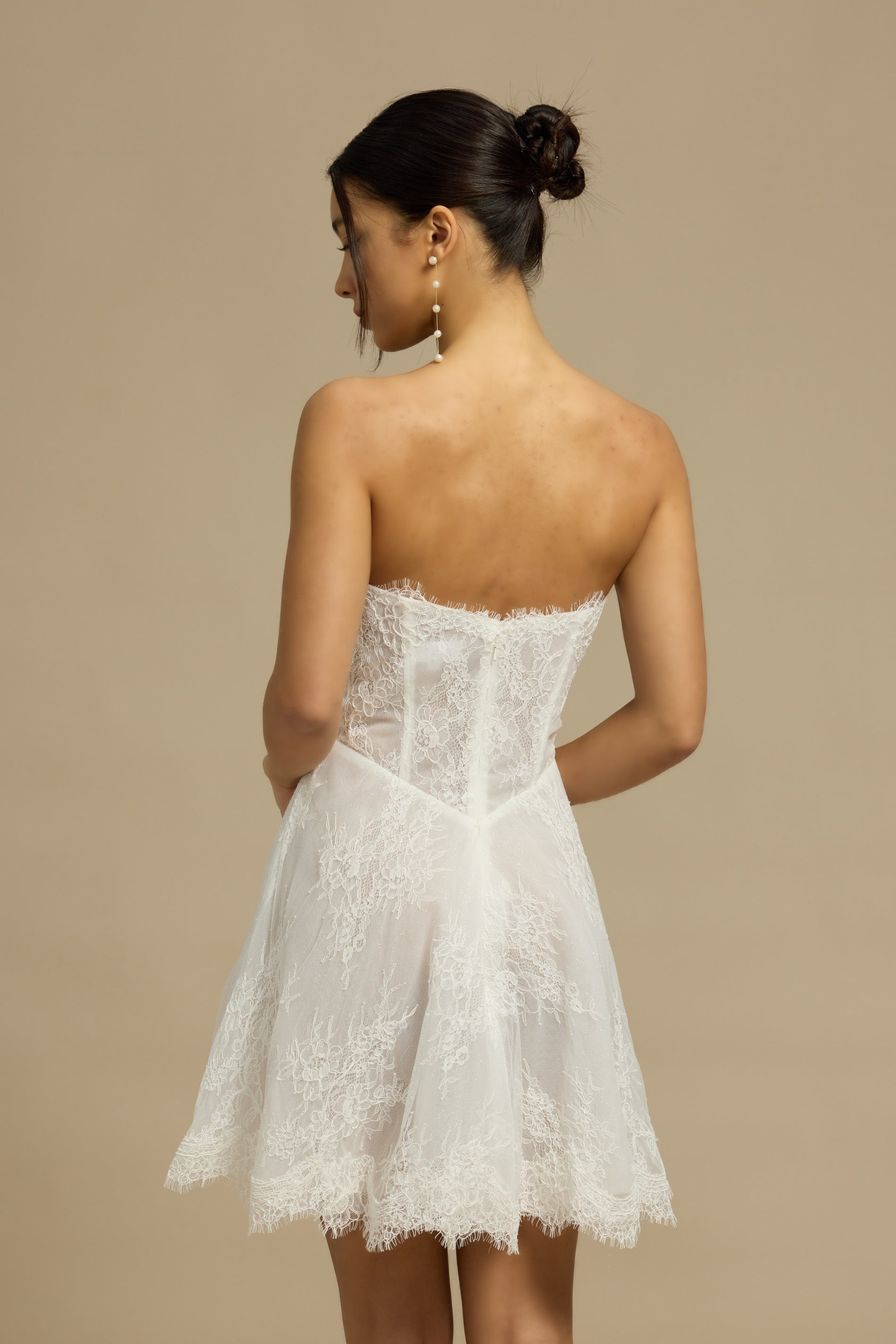 Ayana Lace Mini Dress with Chiffon Scarf | Bone & Grey Bridal | Wedding Afterparty Mini Dresses Online Canada USA Australia UK Singapore