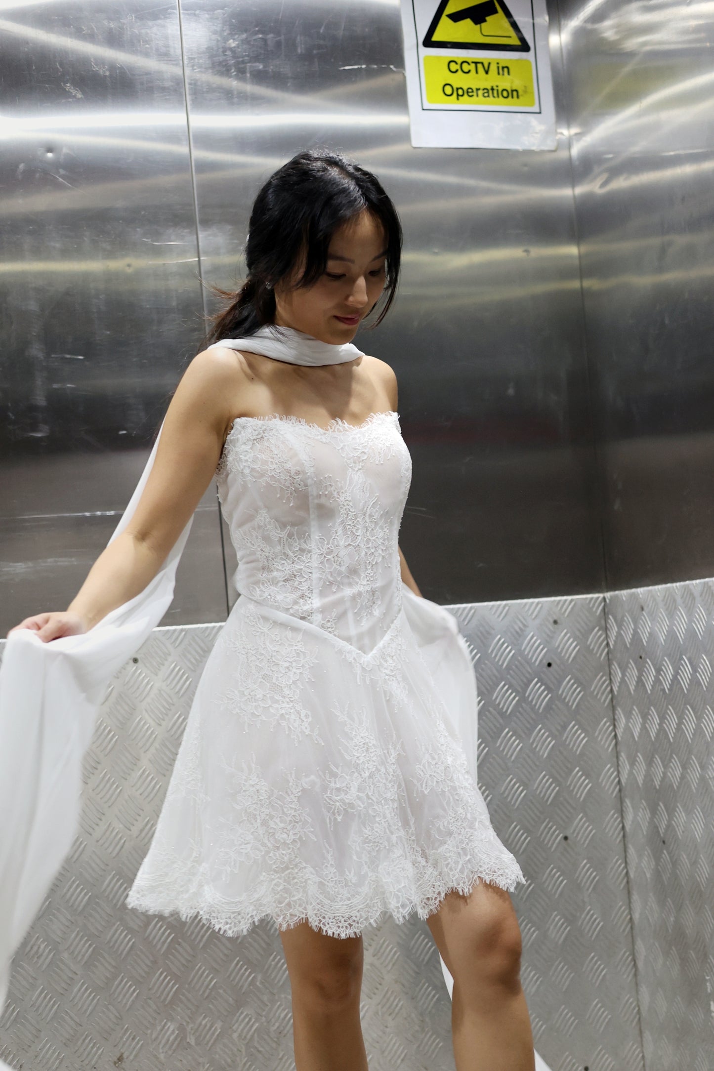 Ayana Lace Mini Dress with Chiffon Scarf | Bone & Grey Bridal | Wedding Afterparty Mini Dresses Online Canada USA Australia UK Singapore