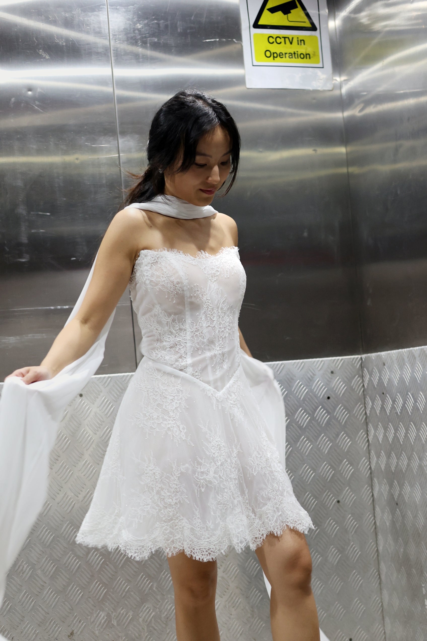 Ayana Lace Mini Dress with Chiffon Scarf | Bone & Grey Bridal | Wedding Afterparty Mini Dresses Online Canada USA Australia UK Singapore