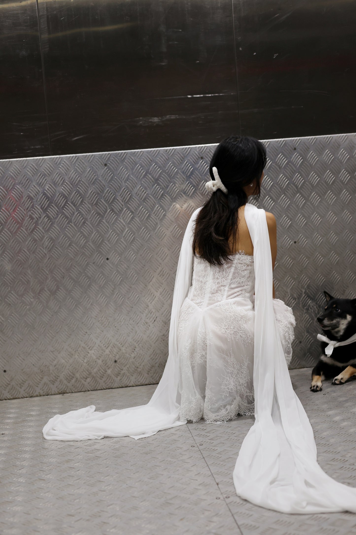 Ayana Lace Mini Dress with Chiffon Scarf | Bone & Grey Bridal | Wedding Afterparty Mini Dresses Online Canada USA Australia UK Singapore