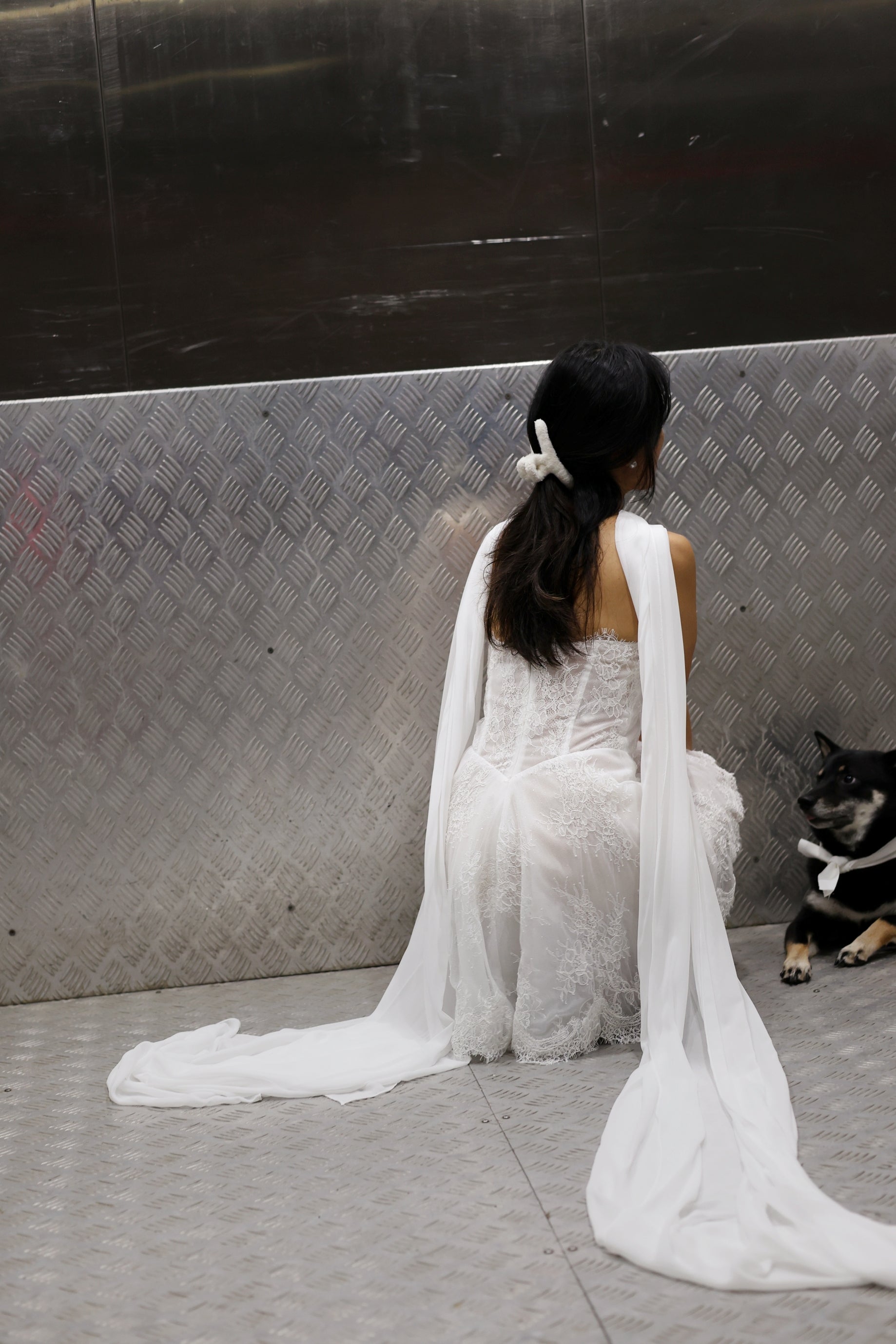 Ayana Lace Mini Dress with Chiffon Scarf | Bone & Grey Bridal | Wedding Afterparty Mini Dresses Online Canada USA Australia UK Singapore