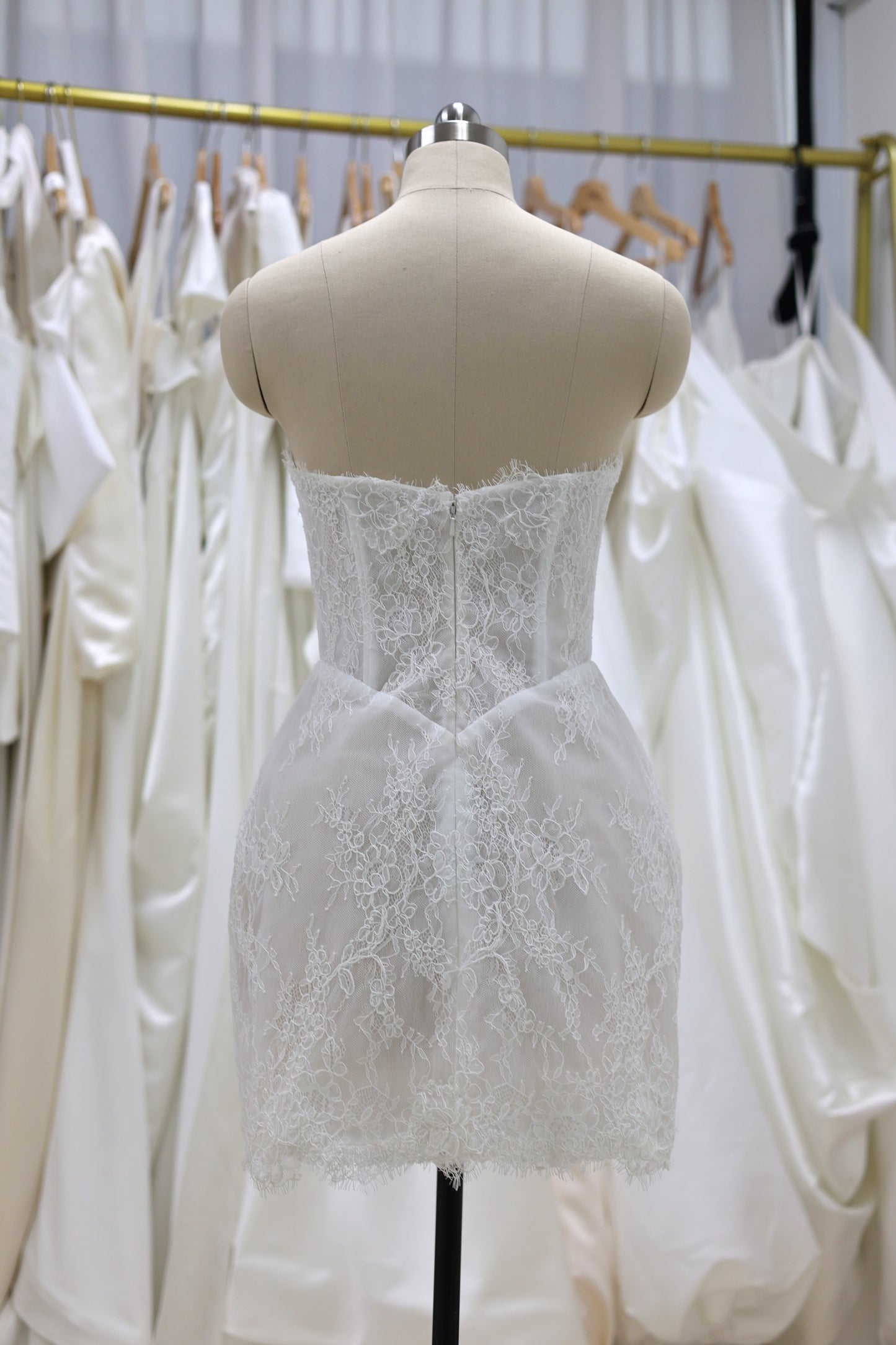 Ayana Lace Fitted Mini Dress with Chiffon Scarf | Bone & Grey Bridal | Wedding Afterparty Mini Dresses Online Canada USA Australia UK Singapore