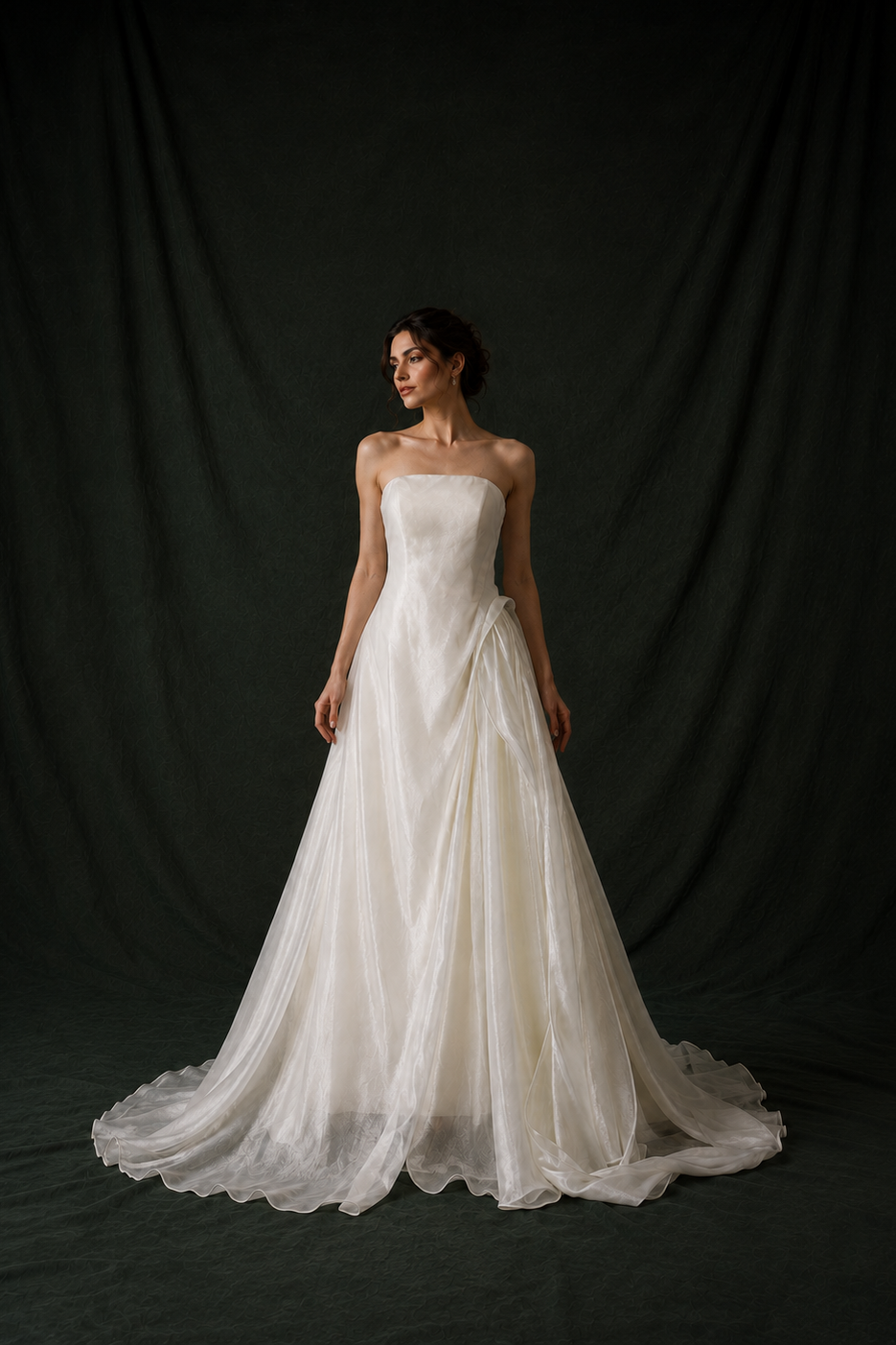 Bailey Textured Ivory Chiffon A-Line Wedding Gown | Bone and Grey Bridal | Affordable Simple Bridal Gowns Online Canada USA Singapore