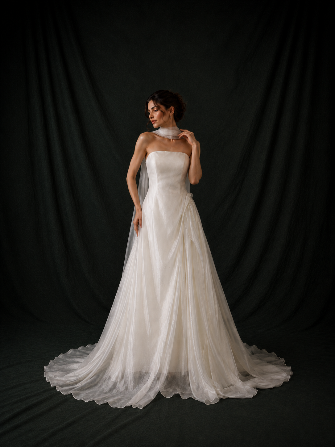 Bailey Textured Ivory Chiffon A-Line Wedding Gown | Bone and Grey Bridal | Affordable Simple Bridal Gowns Online Canada USA Singapore