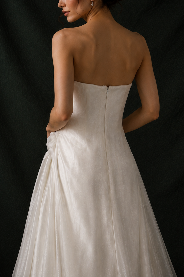 Bailey Textured Ivory Chiffon A-Line Wedding Gown | Bone and Grey Bridal | Affordable Simple Bridal Gowns Online Canada USA Singapore
