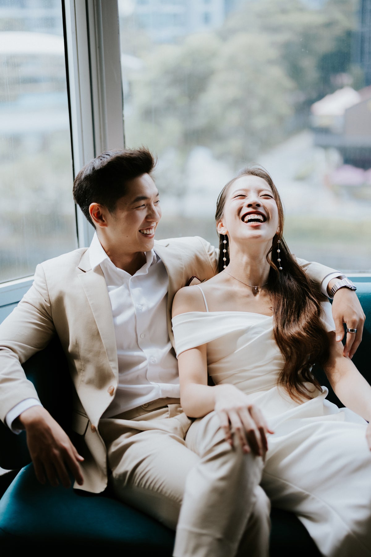 Blake Sweetheart Off-the-Shoulder Column Wedding Gown with Slit | Bone and Grey Bridal | Affordable Simple Bridal Gowns Online Canada USA Singapore
