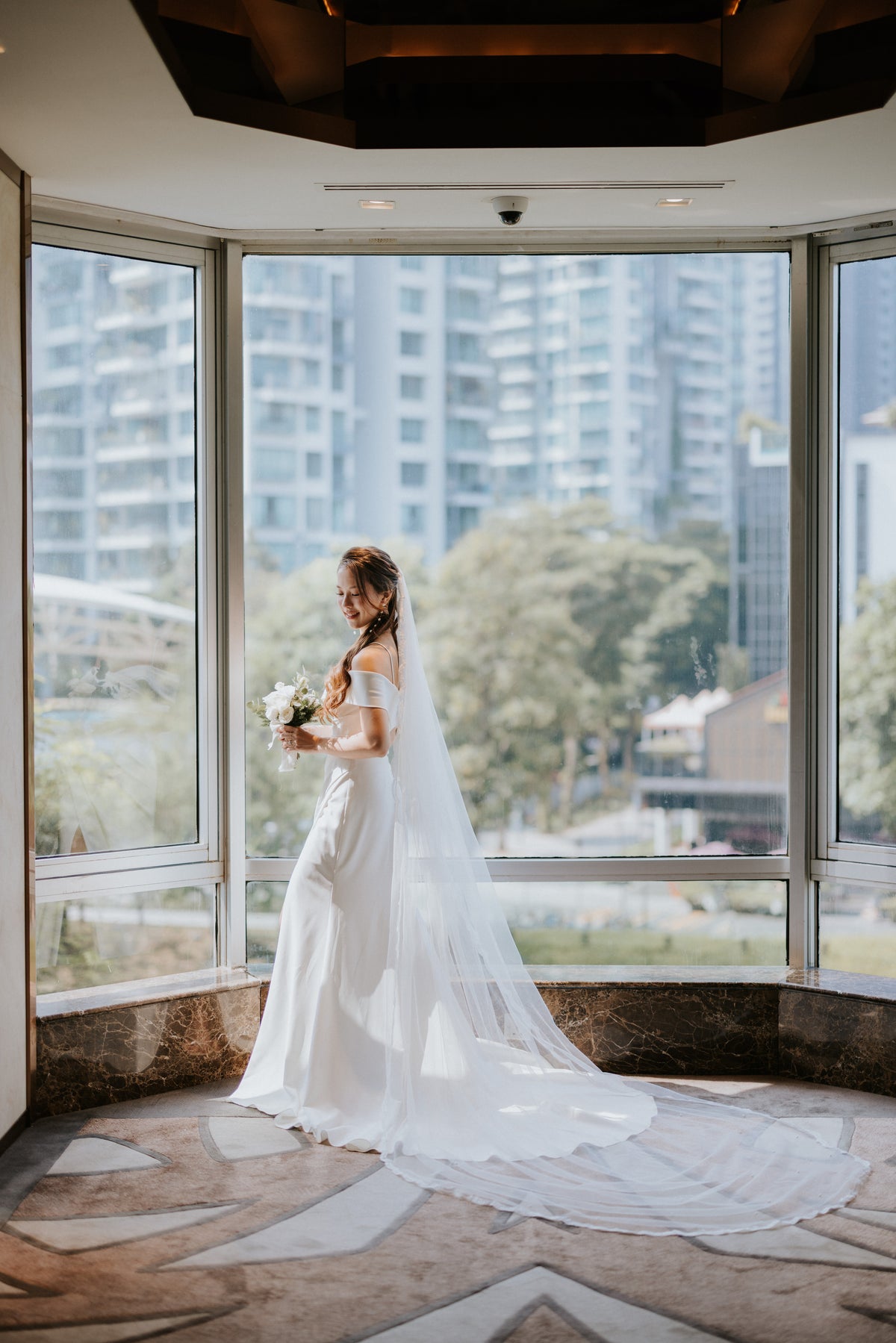 Blake Sweetheart Off-the-Shoulder Column Wedding Gown with Slit | Bone and Grey Bridal | Affordable Simple Bridal Gowns Online Canada USA Singapore