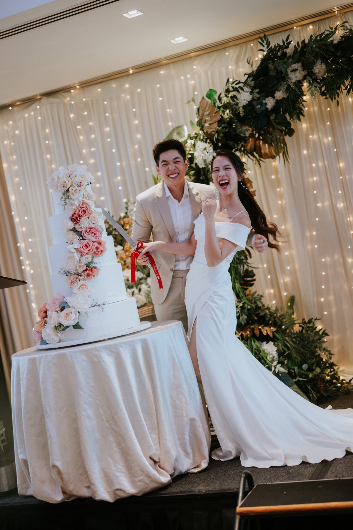 Blake Sweetheart Off-the-Shoulder Column Wedding Gown with Slit | Bone and Grey Bridal | Affordable Simple Bridal Gowns Online Canada USA Singapore