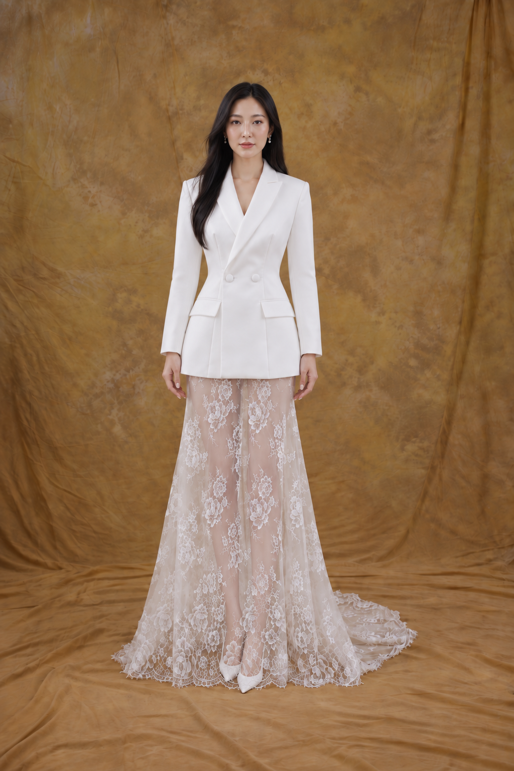 Cally Satin Suit & Lace Skirt Set