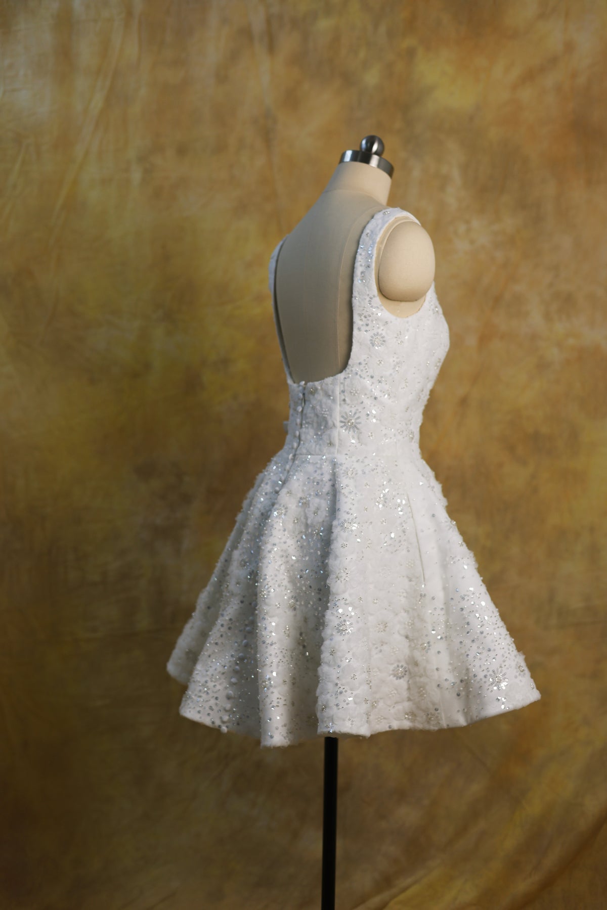 Elisha Bedazzled Square Neck Mini A-Line After-Party Dress | Bone and Grey Bridal | Affordable Simple Bridal Gowns Online Canada USA Singapore