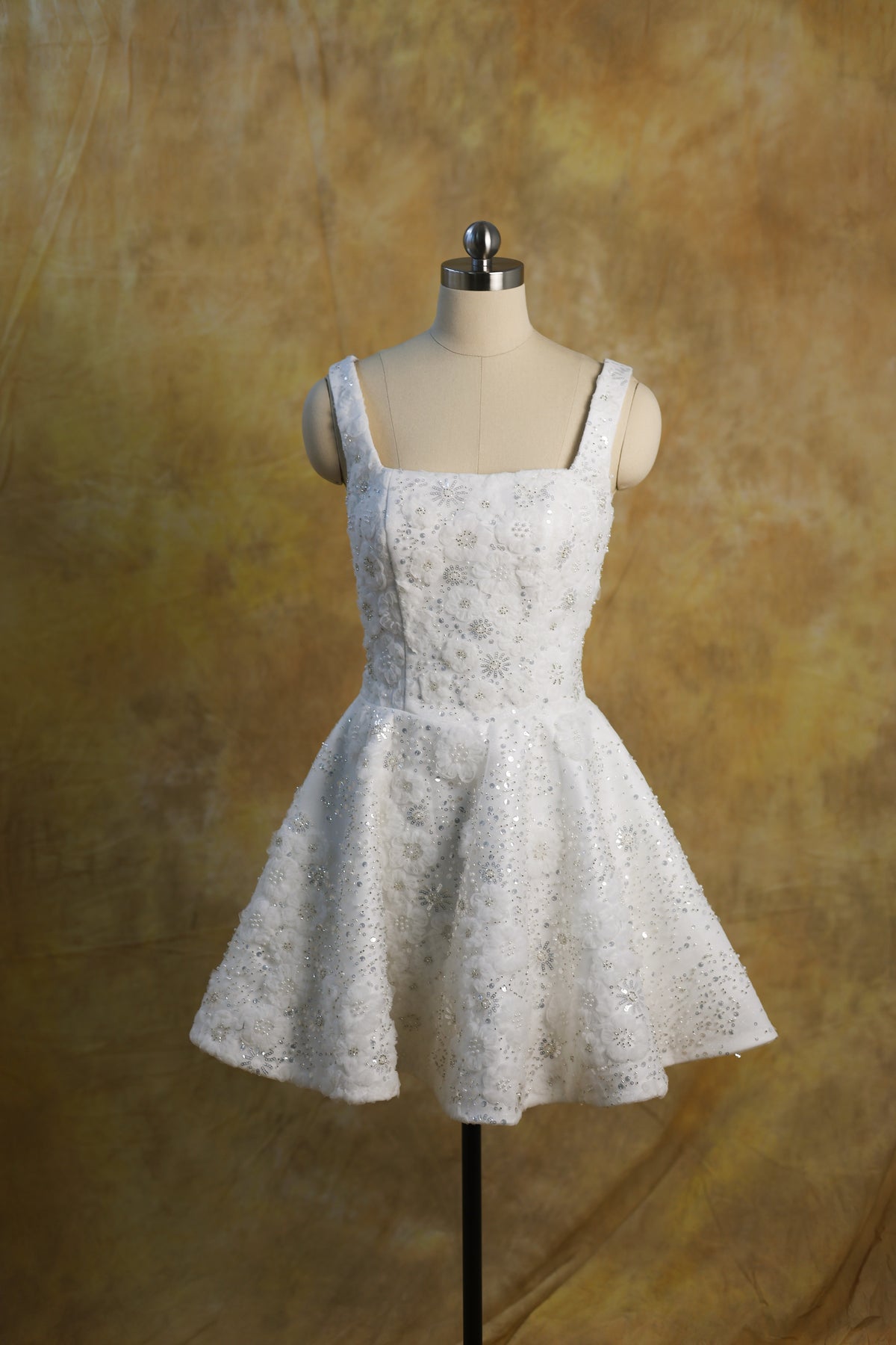Elisha Bedazzled Square Neck Mini A-Line After-Party Dress | Bone and Grey Bridal | Affordable Simple Bridal Gowns Online Canada USA Singapore
