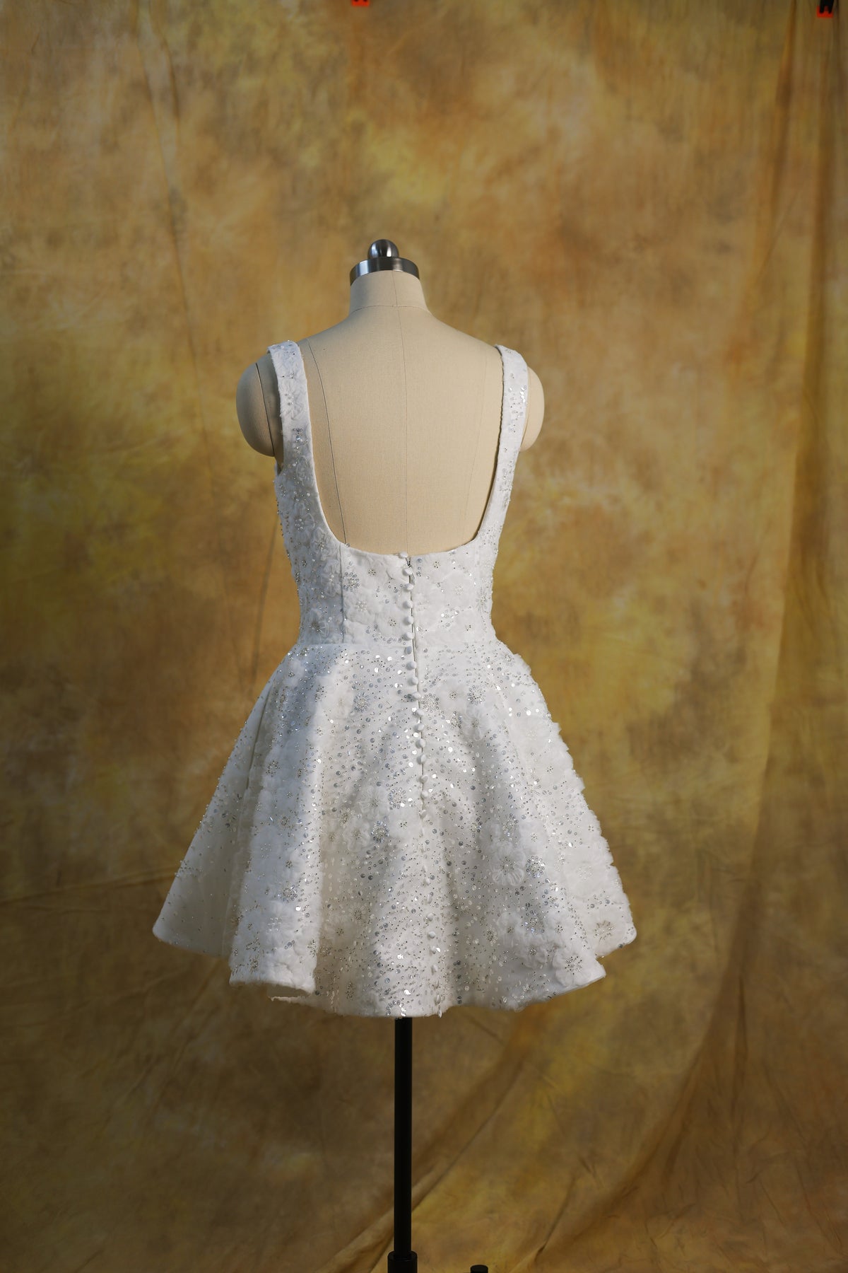 Elisha Bedazzled Square Neck Mini A-Line After-Party Dress | Bone and Grey Bridal | Affordable Simple Bridal Gowns Online Canada USA Singapore