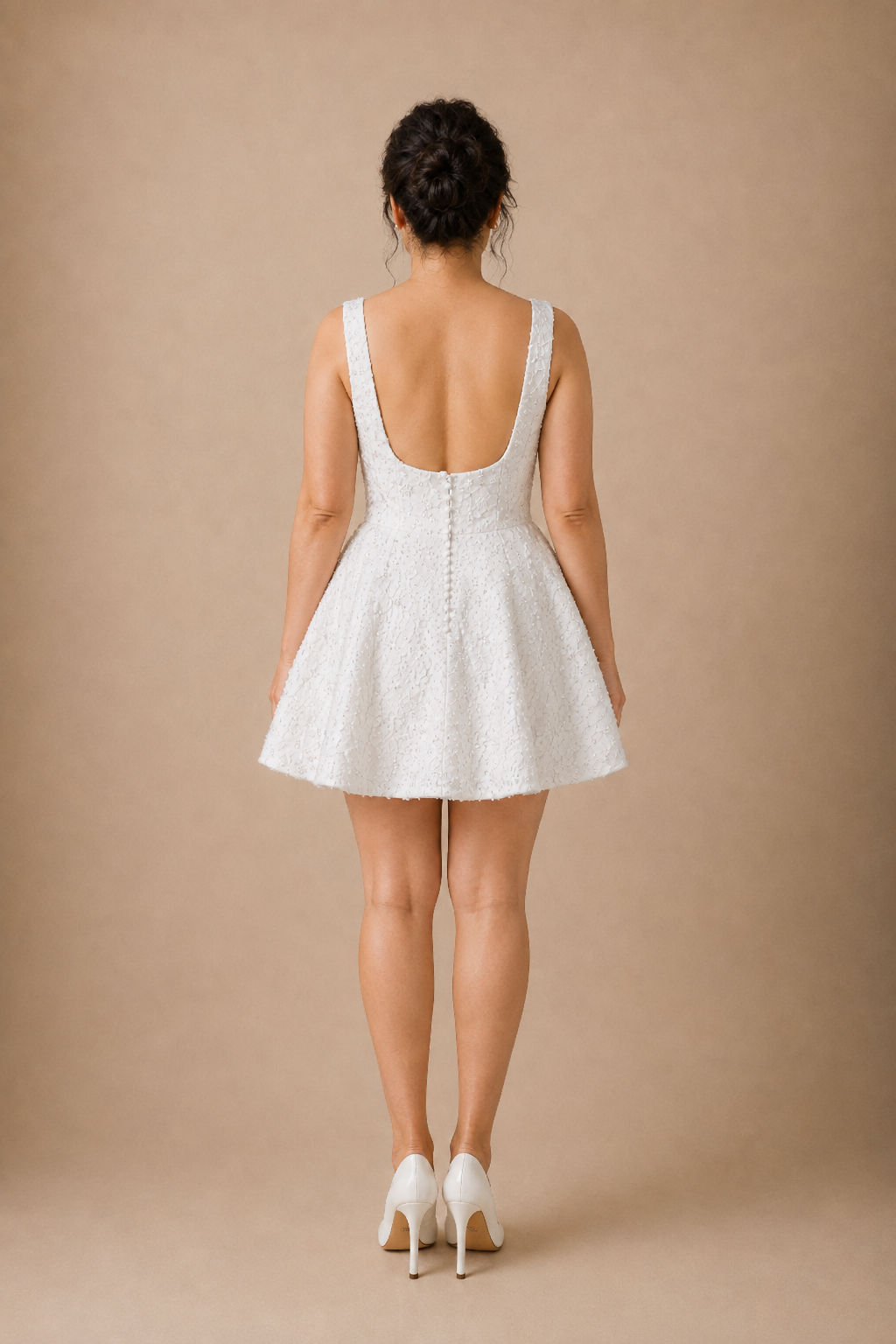 Elisha Bedazzled Square Neck Mini A-Line After-Party Dress | Bone and Grey Bridal | Affordable Simple Bridal Gowns Online Canada USA Singapore