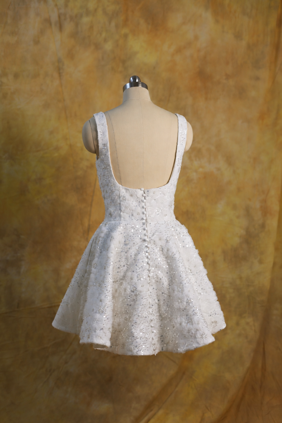 Elisha Bedazzled Square Neck Mini A-Line After-Party Dress | Bone and Grey Bridal | Affordable Simple Bridal Gowns Online Canada USA Singapore
